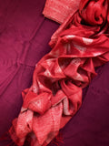 Handwoven & Handmade Tussar Shibori Kurta Dupatta Set - Tomato Red