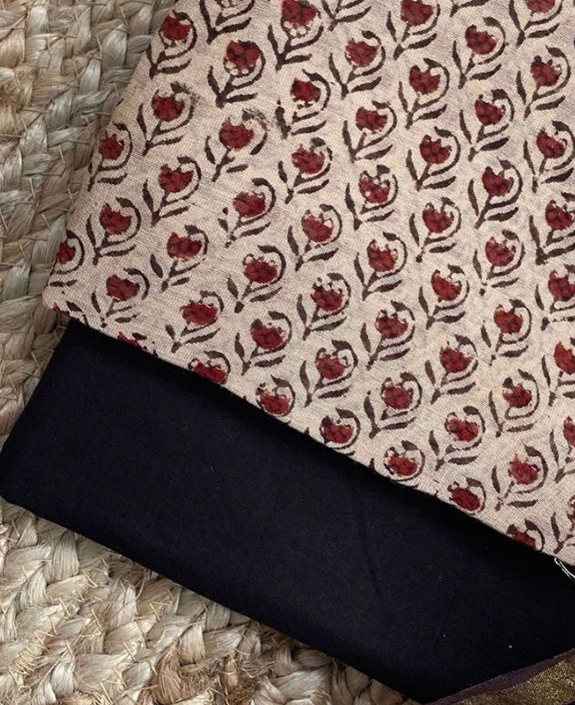 Handblock chanderi suit