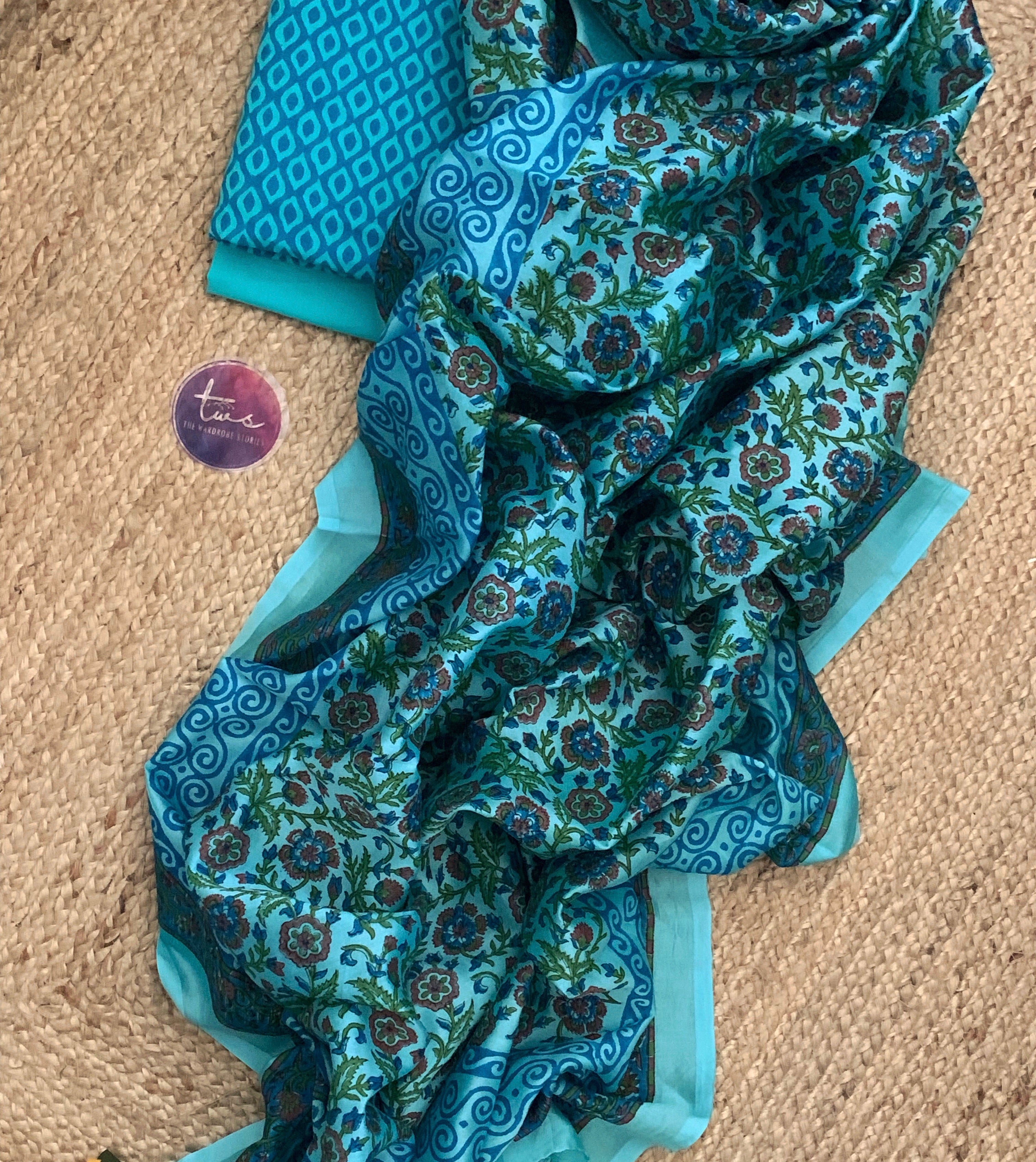 Blue Handcrafted Cotton Chanderi Suit