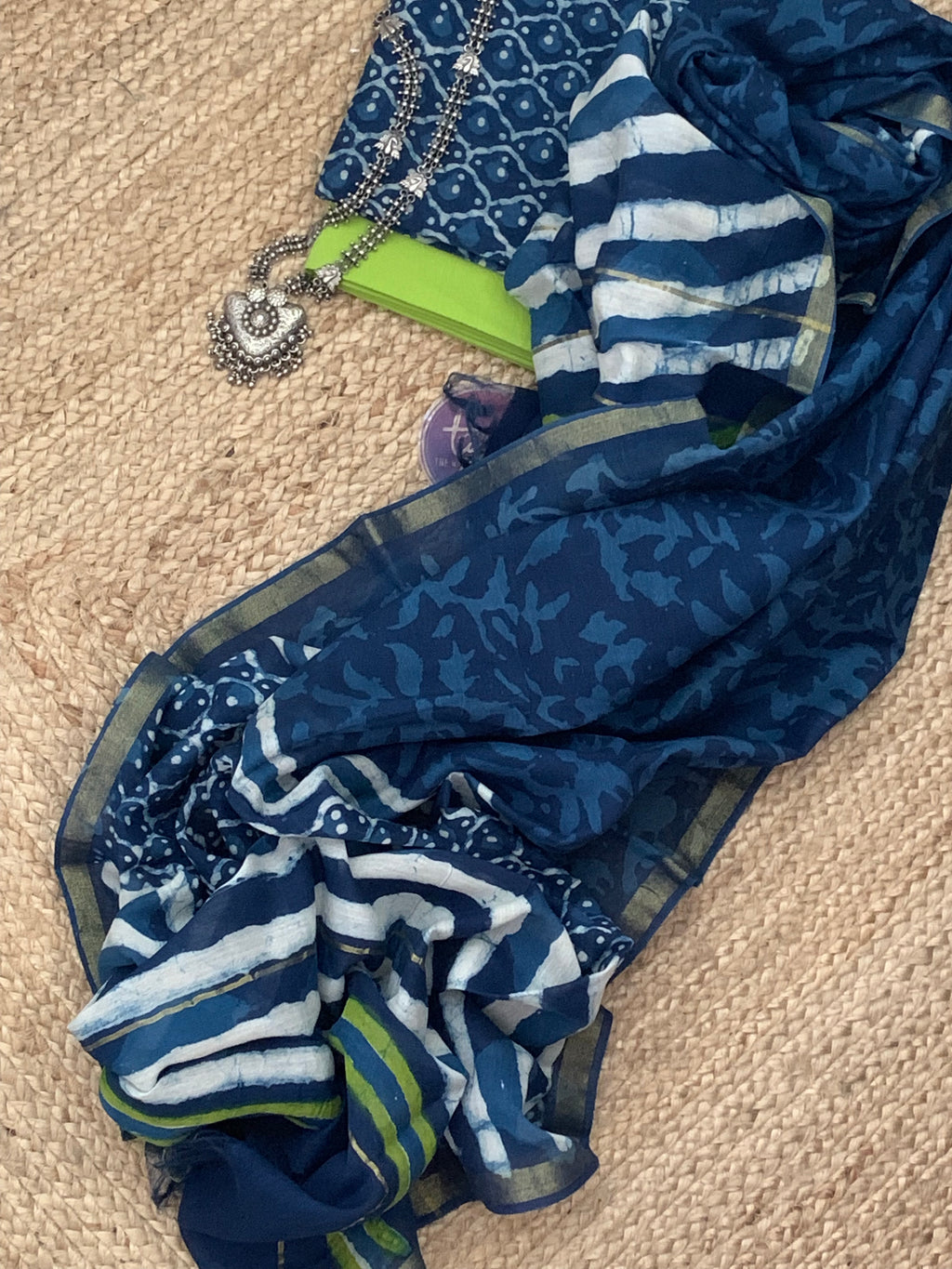 Handblock chanderi suit