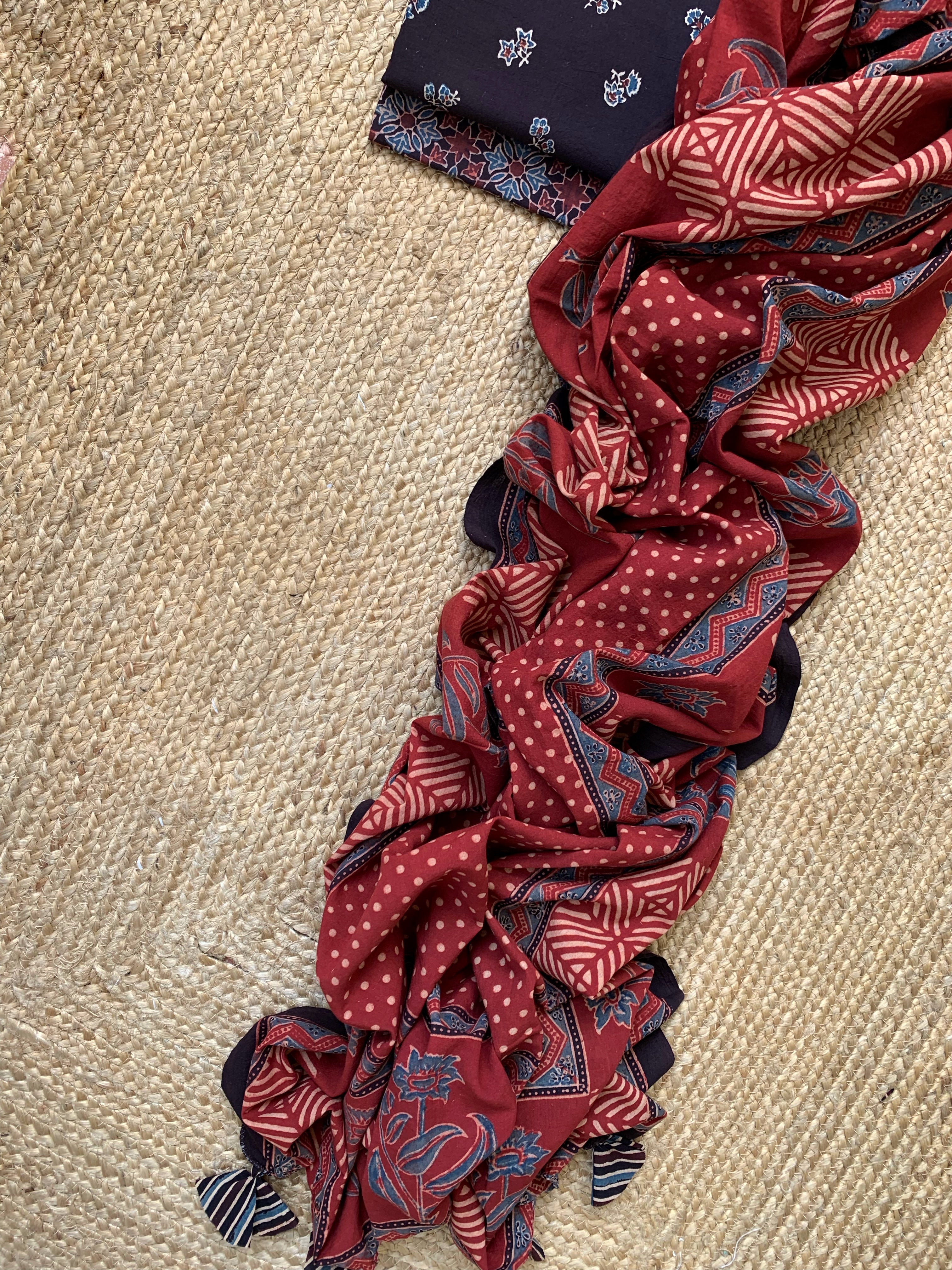 Natural Dyes Handblock Ajrakh Cotton Suit