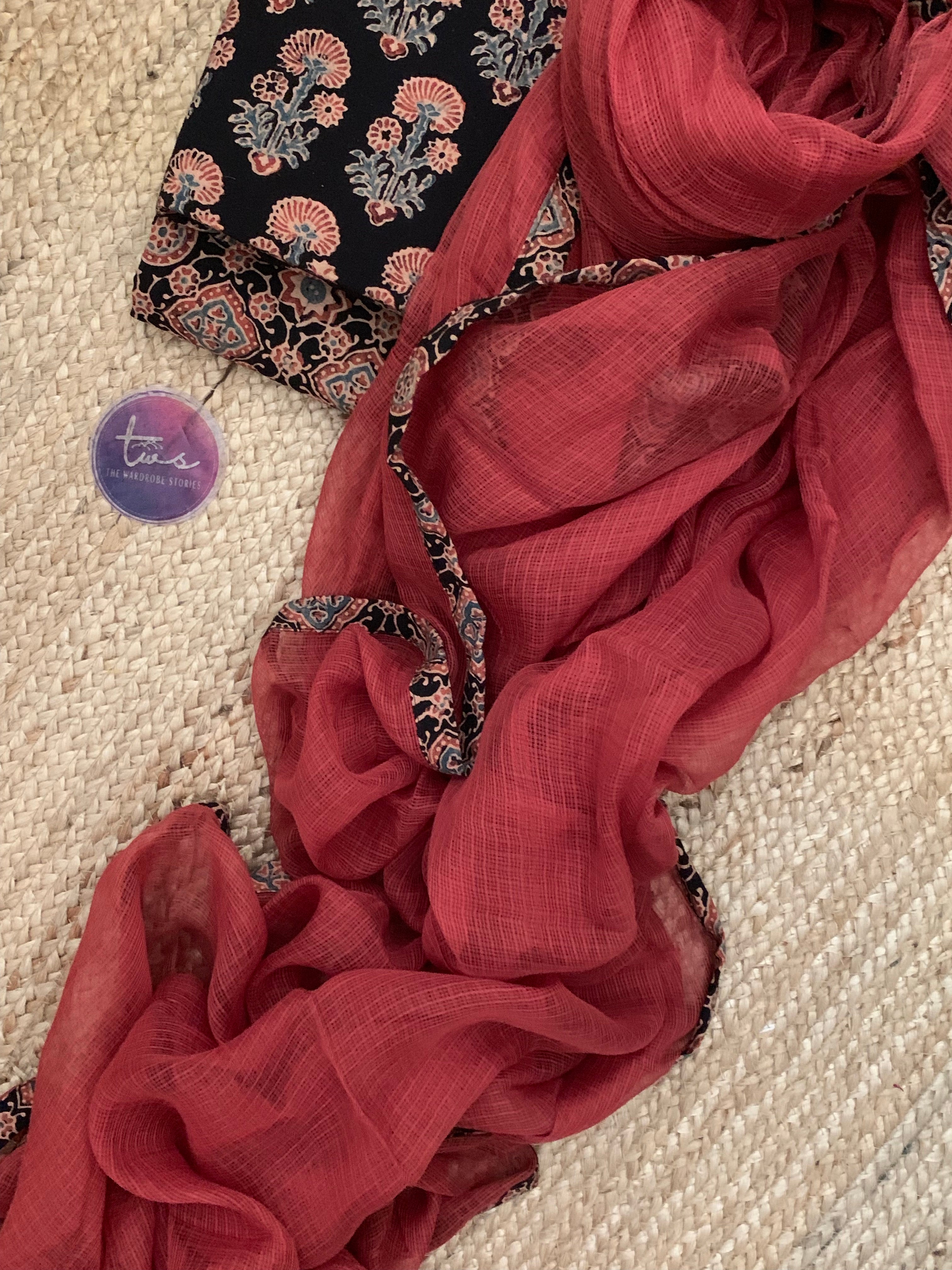 Handblock Ajrakh Cotton Kota Suit