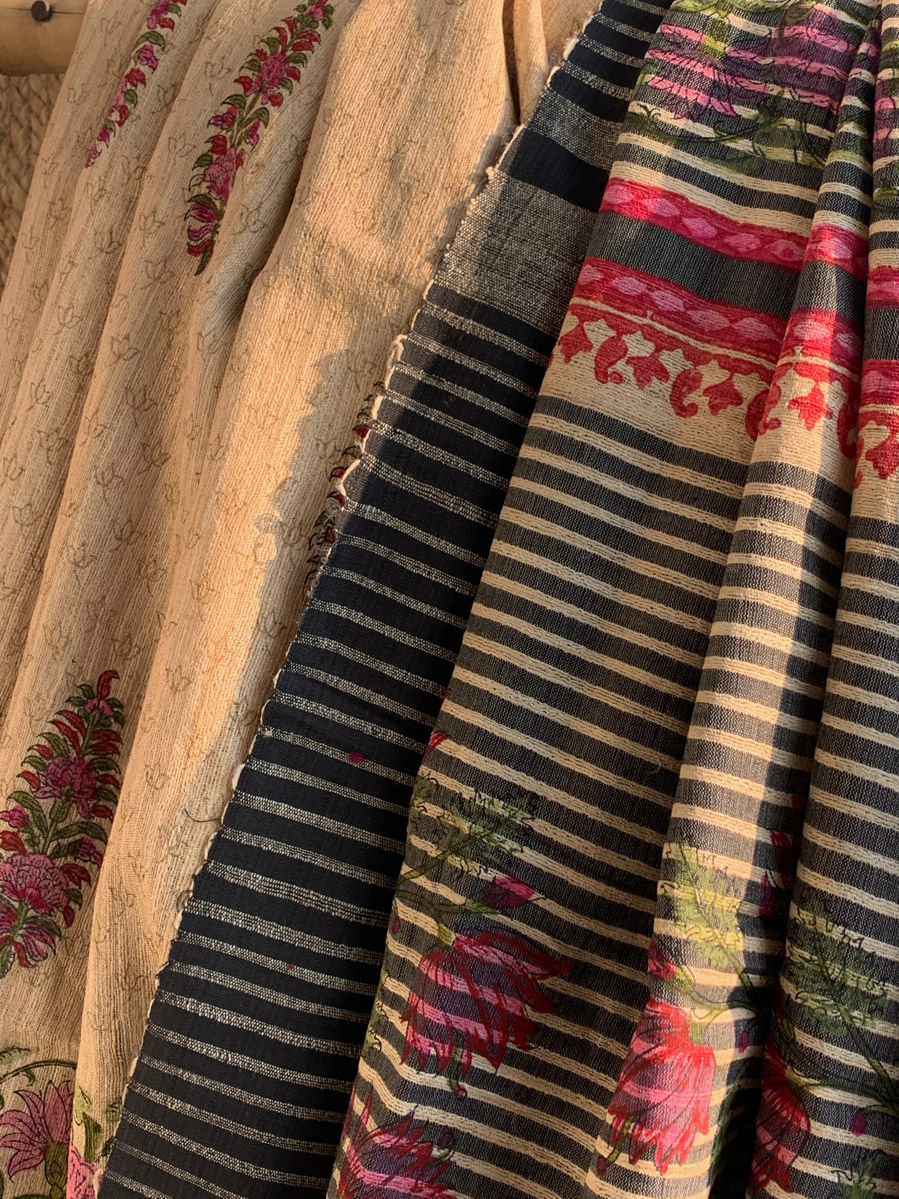 Handwoven & Handblock Printed Tussar Ghicha Saree