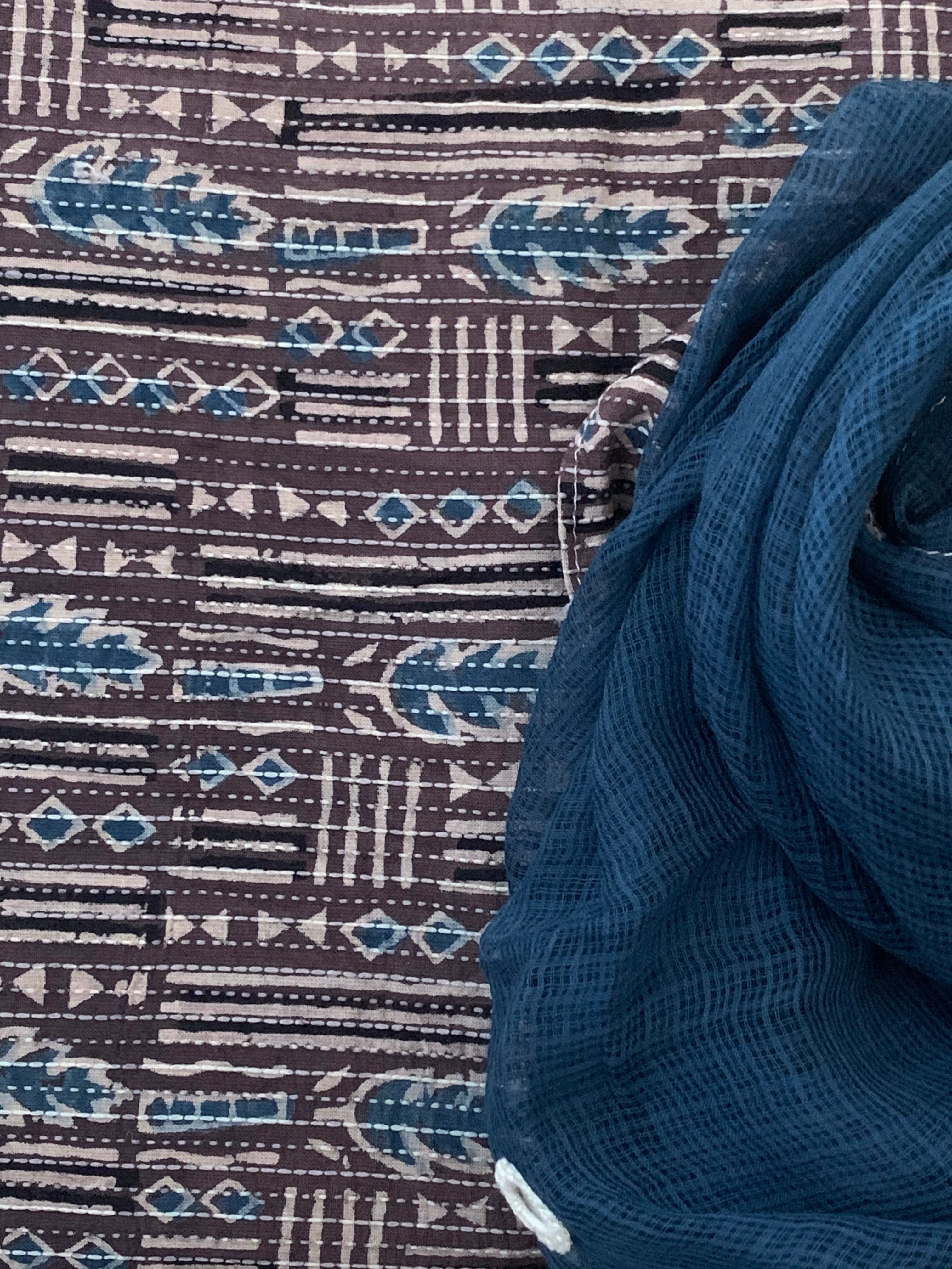 Handblock Ajrakh Cotton Kota Suit