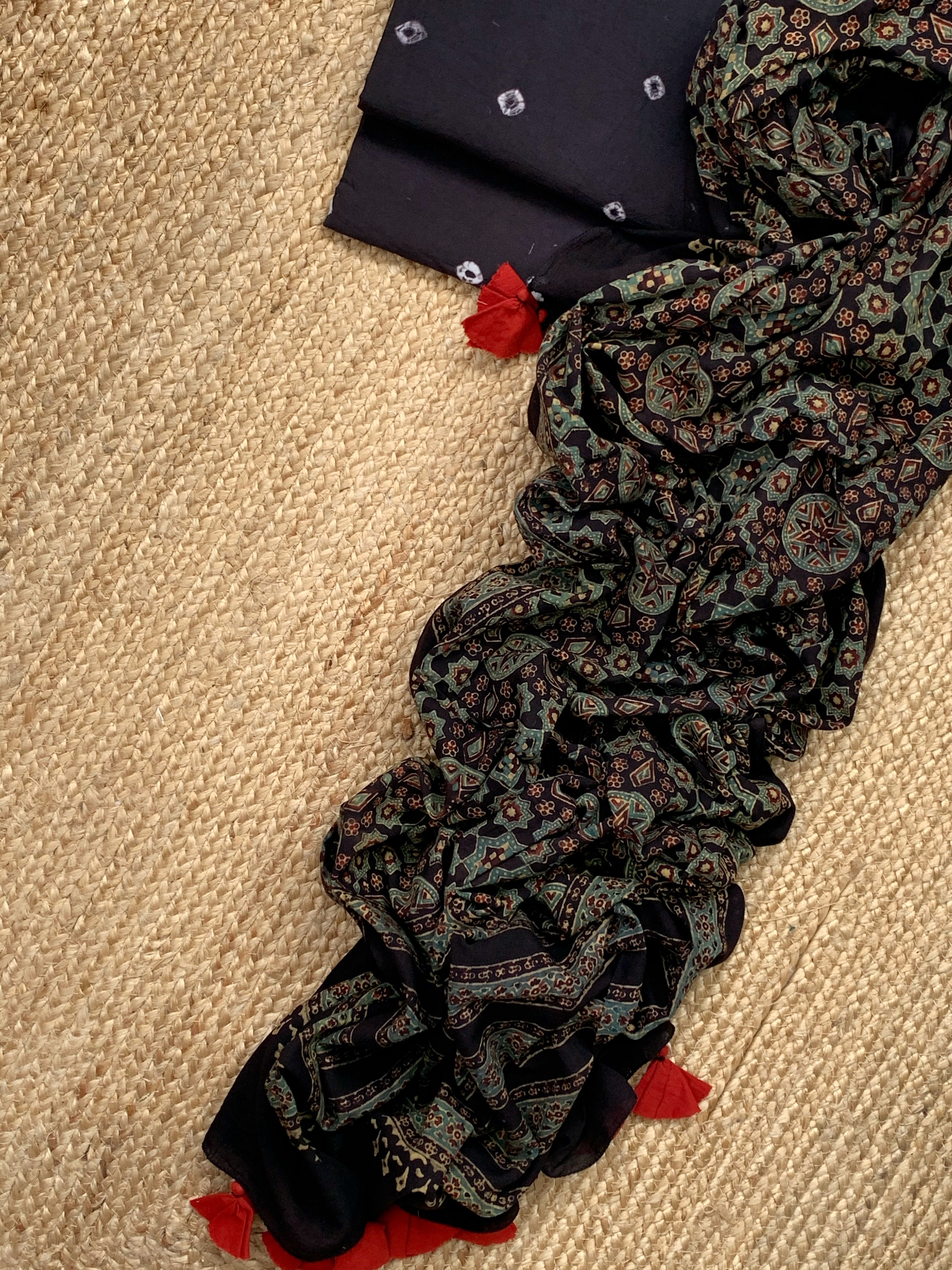 Handcrafted Bandhani Ajrakh Cotton Suit