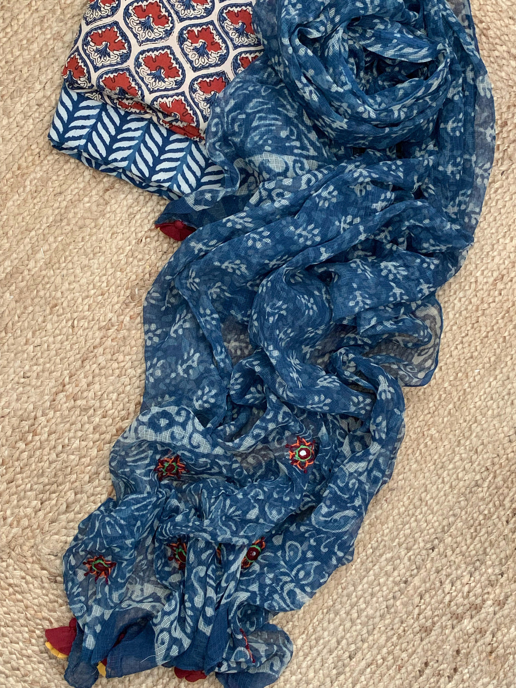 Handblock cotton kota dupatta set