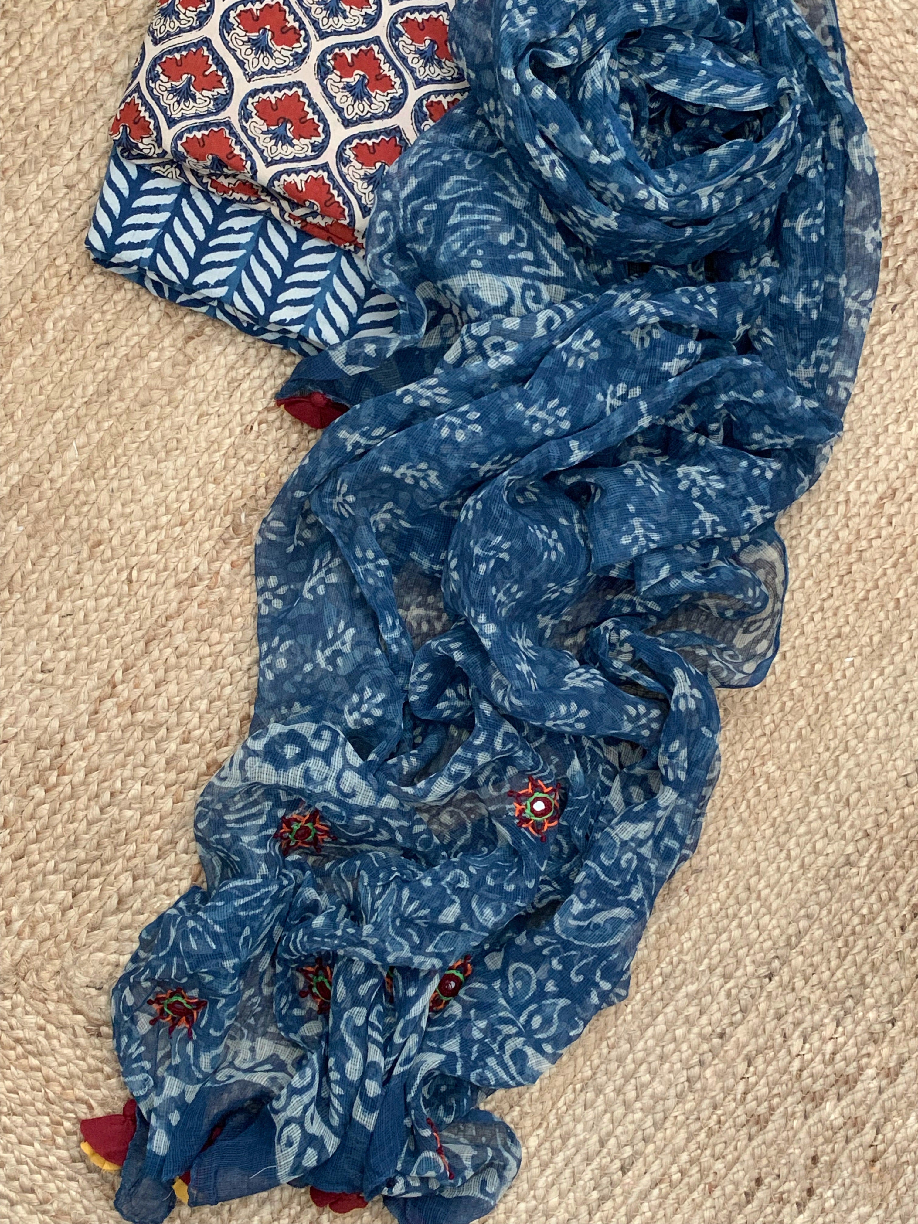 Handblock cotton kota dupatta set