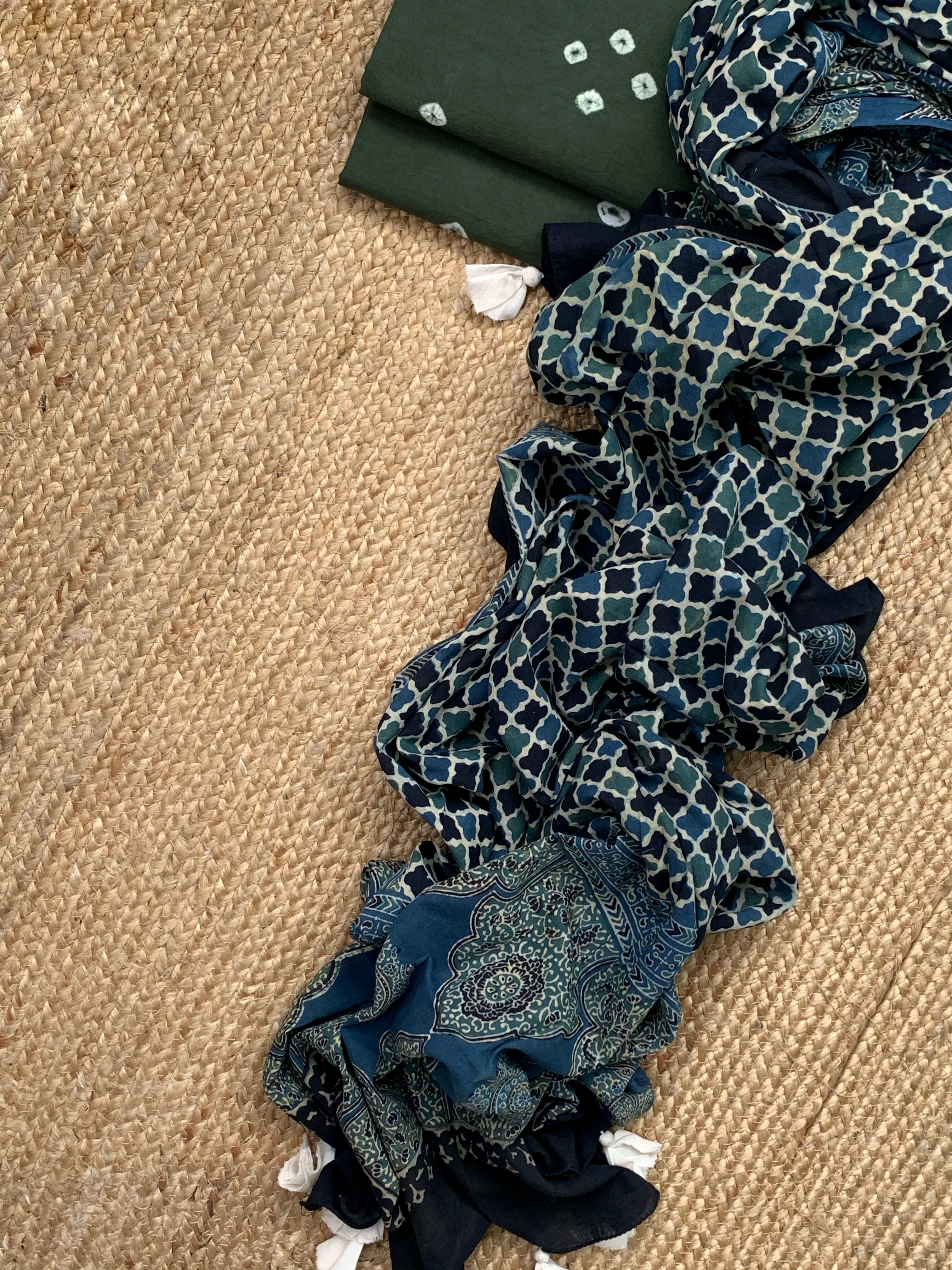 Handcrafted Bandhani Ajrakh Cotton Suit