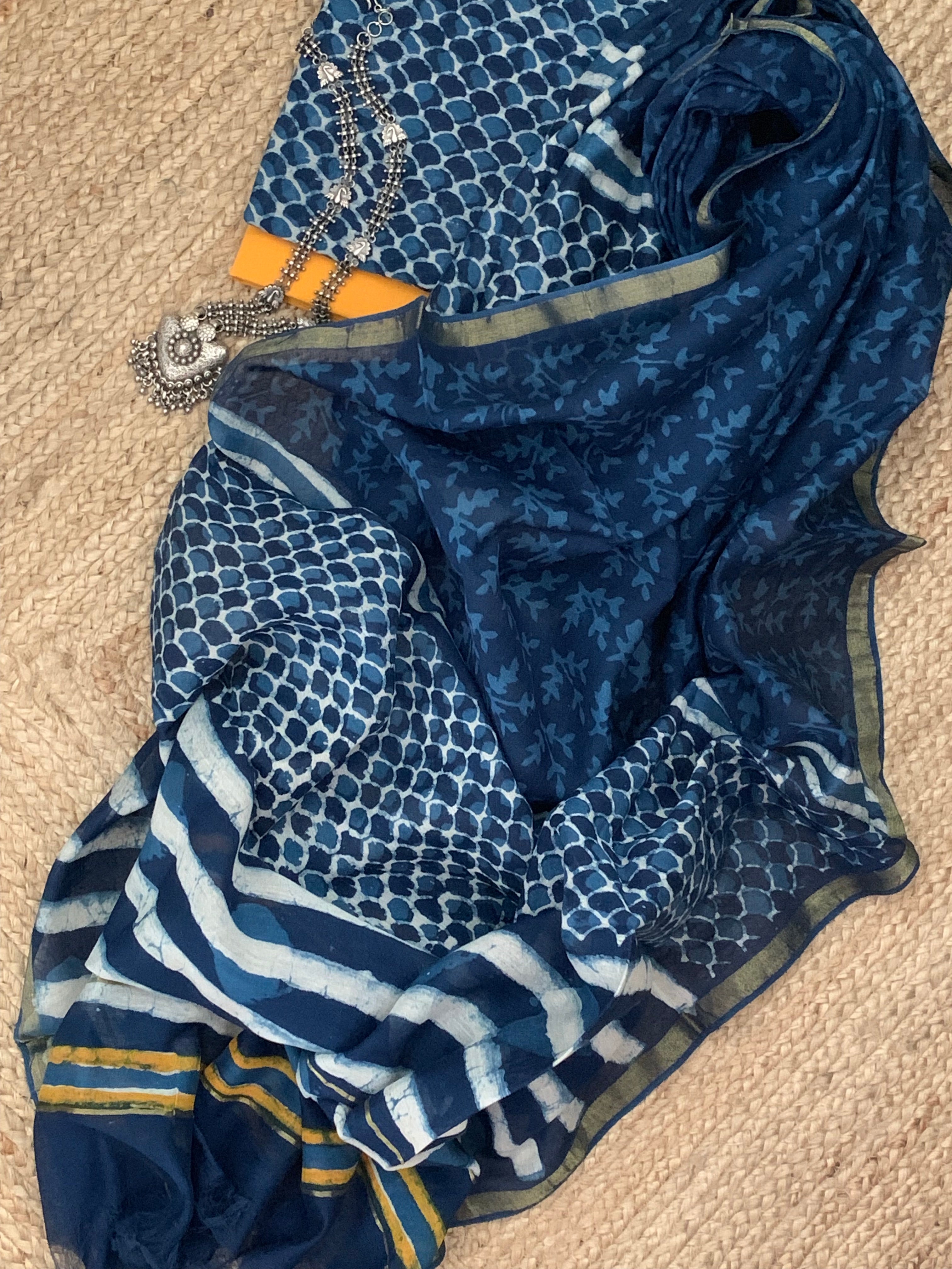 Handblock chanderi suit (Prebook only & will be shipped by 24th april)
