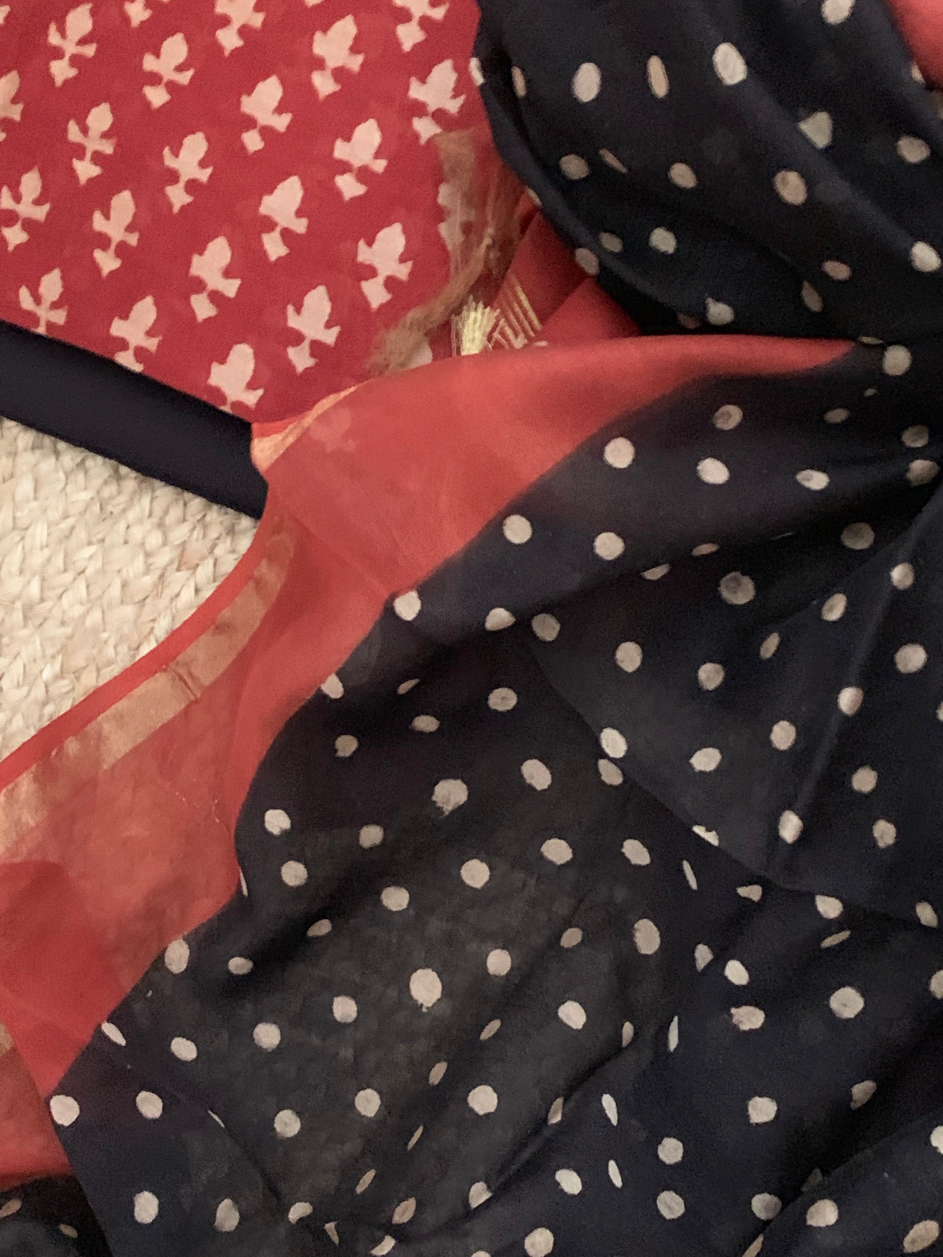 Handblock chanderi suit