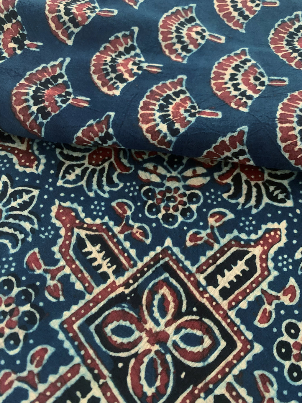 Handblock Ajrakh Cotton Kurta Bottom Set -Indigo