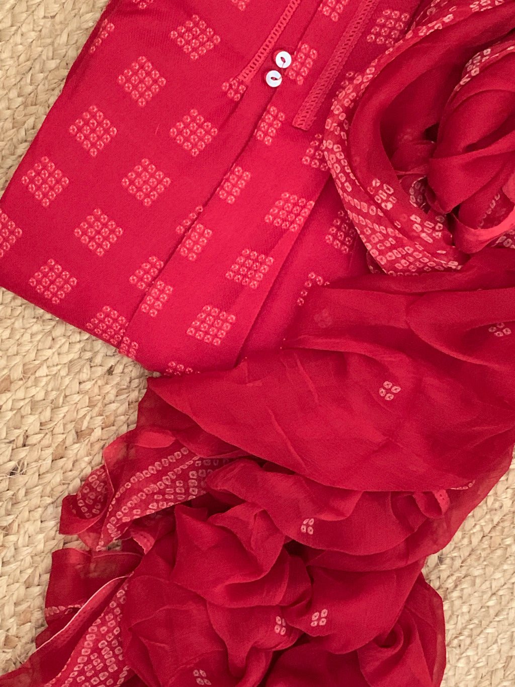 Red Wool Pashmina Suit