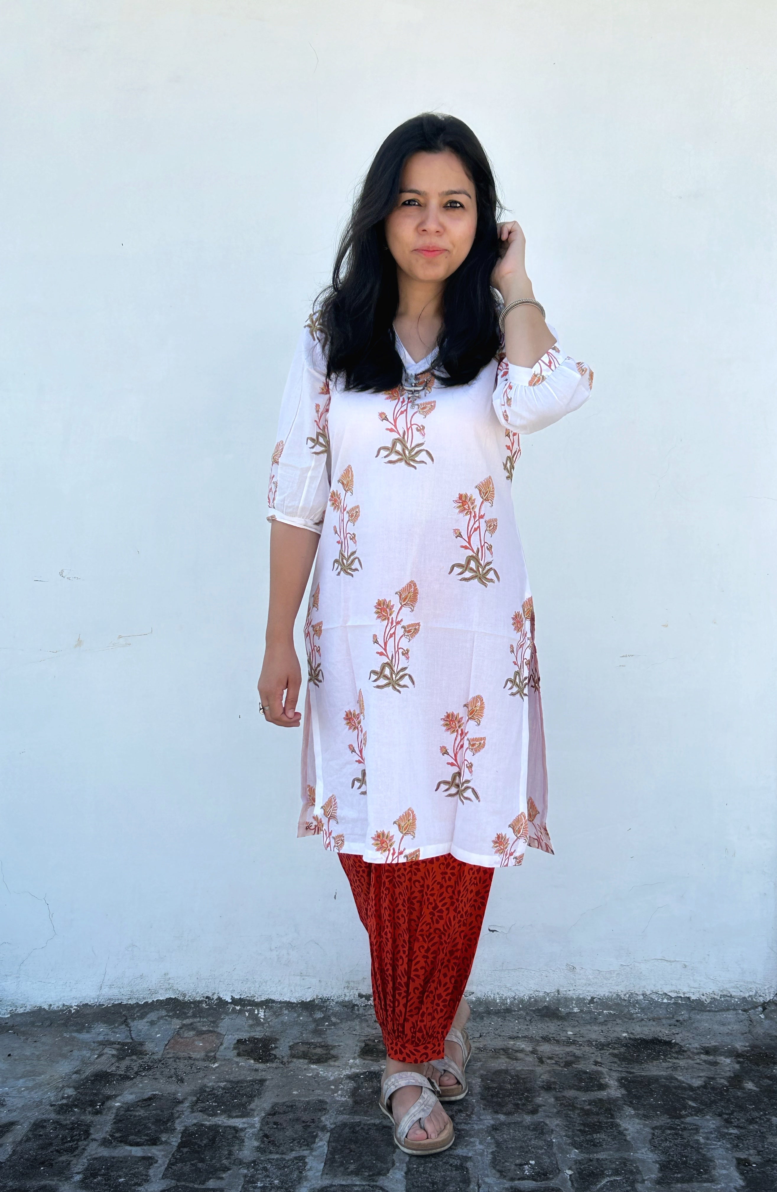 Bageecha - Handblock Straight Fit Cotton Knee Length Kurta Salwar Set