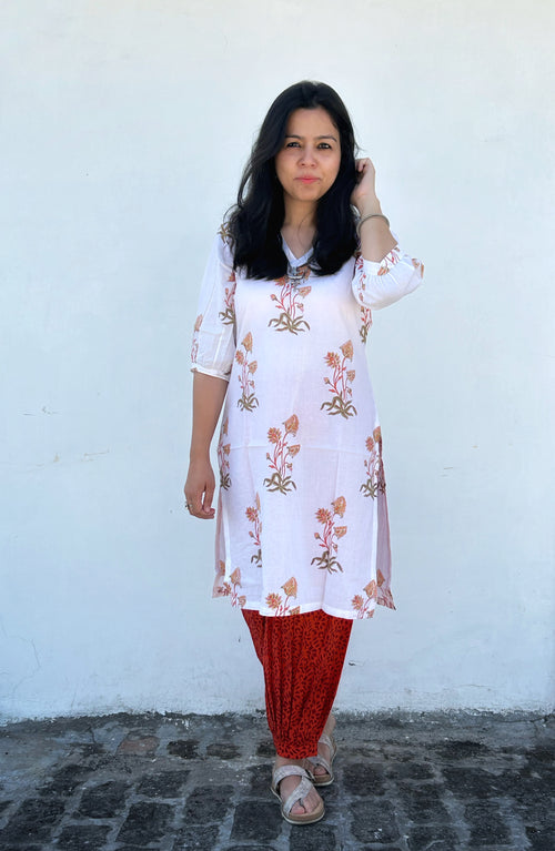 Bageecha - Handblock Straight Fit Cotton Knee Length Kurta Salwar Set