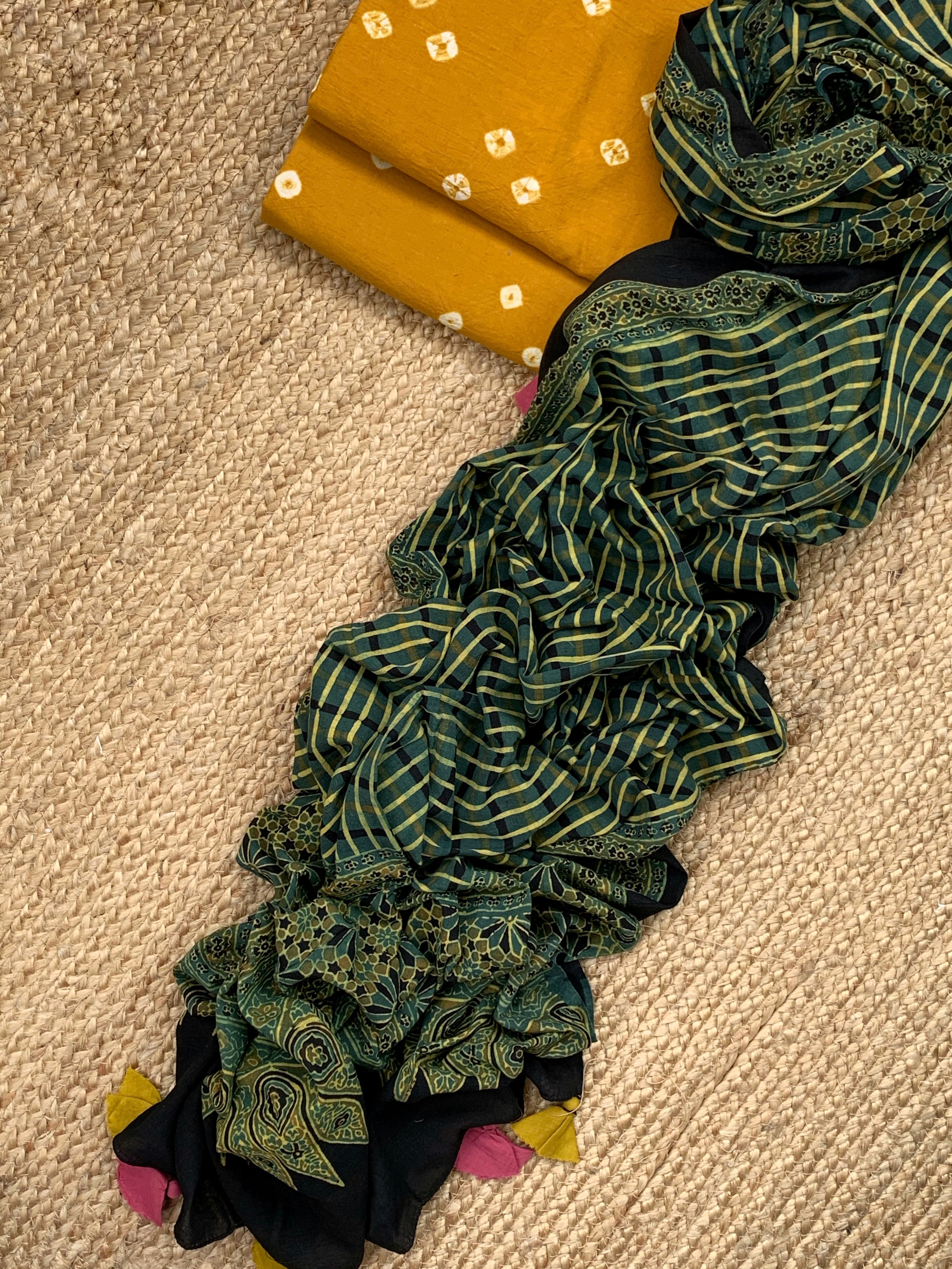Handcrafted Bandhani Ajrakh Cotton Suit