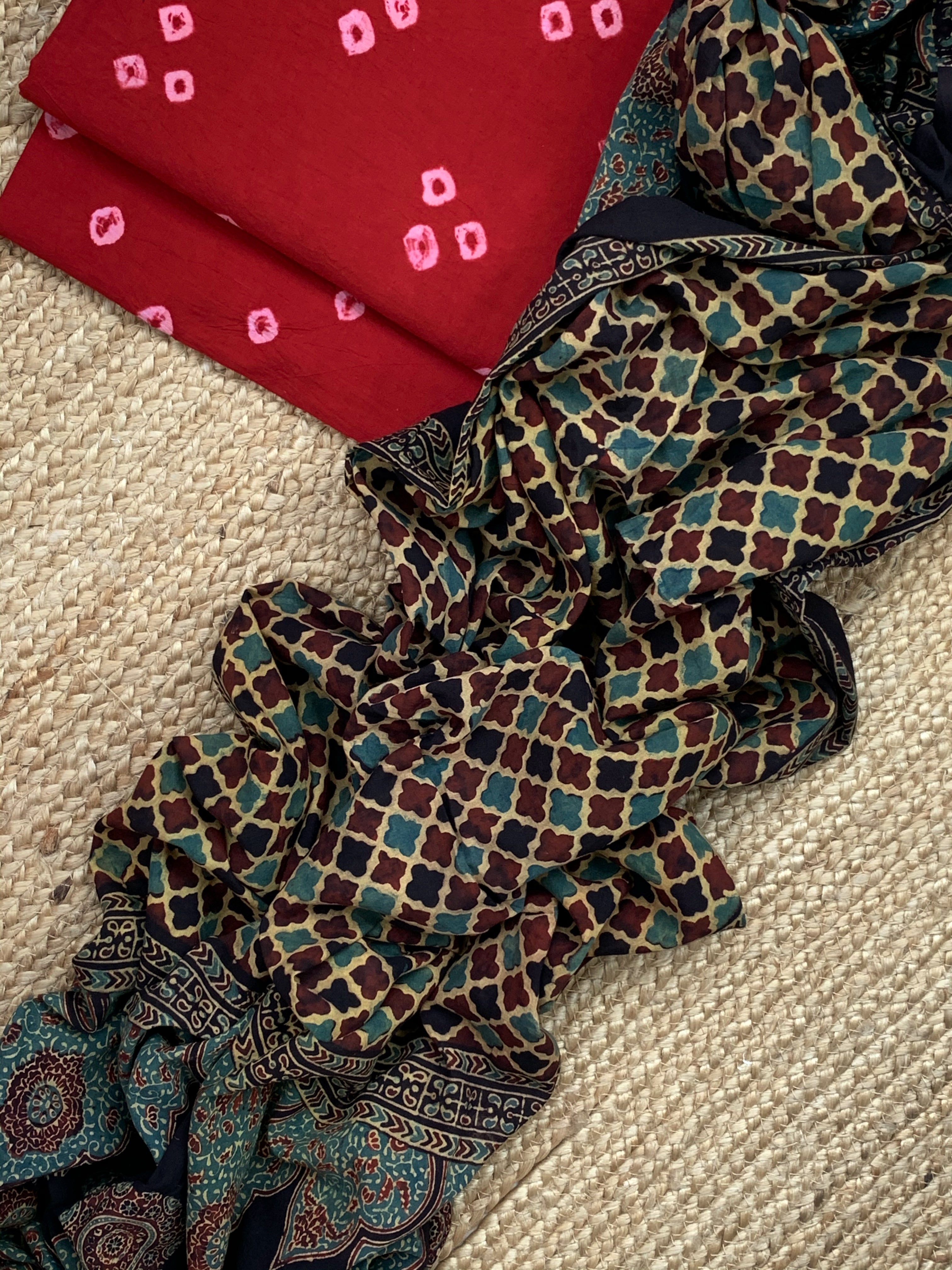 Handcrafted Bandhani Ajrakh Cotton Suit