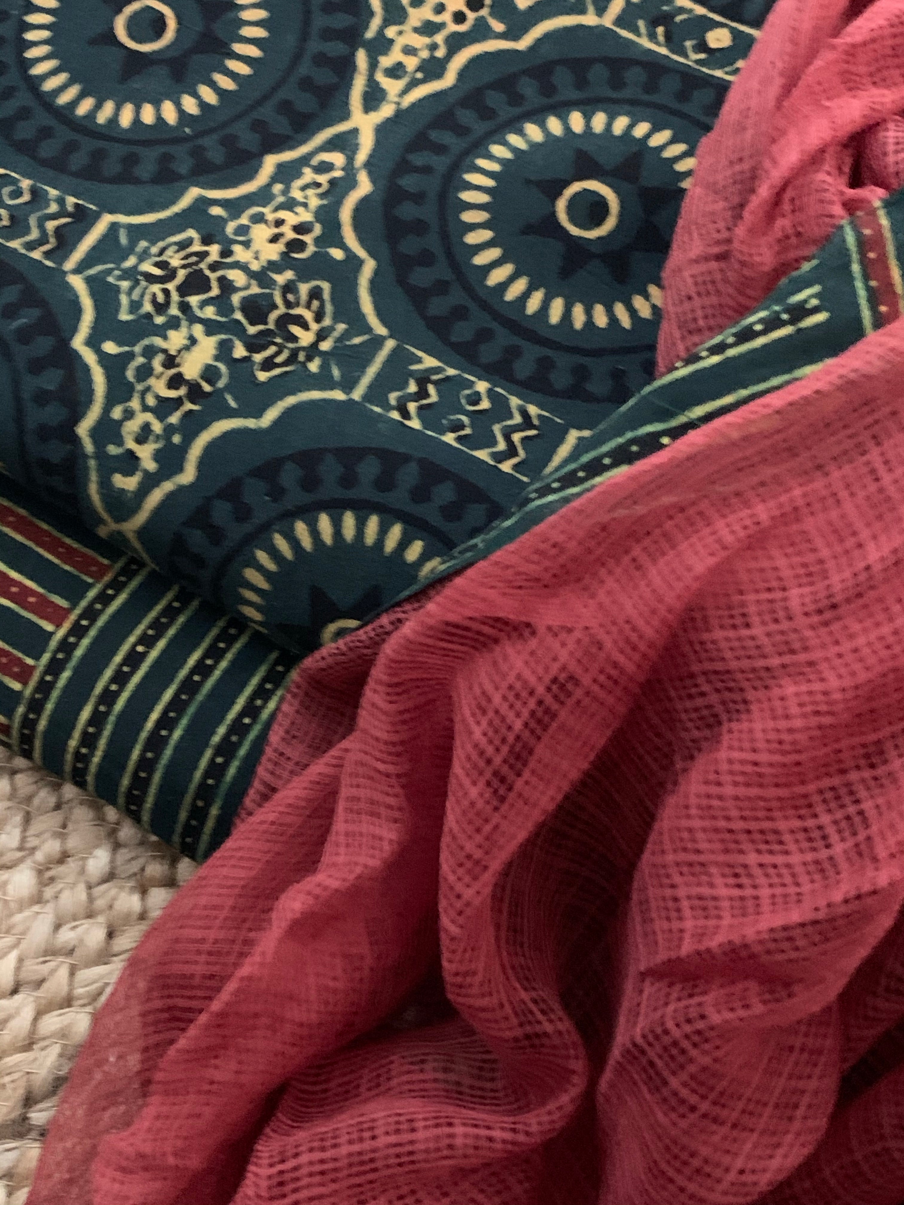 Handblock Ajrakh Cotton Kota Suit
