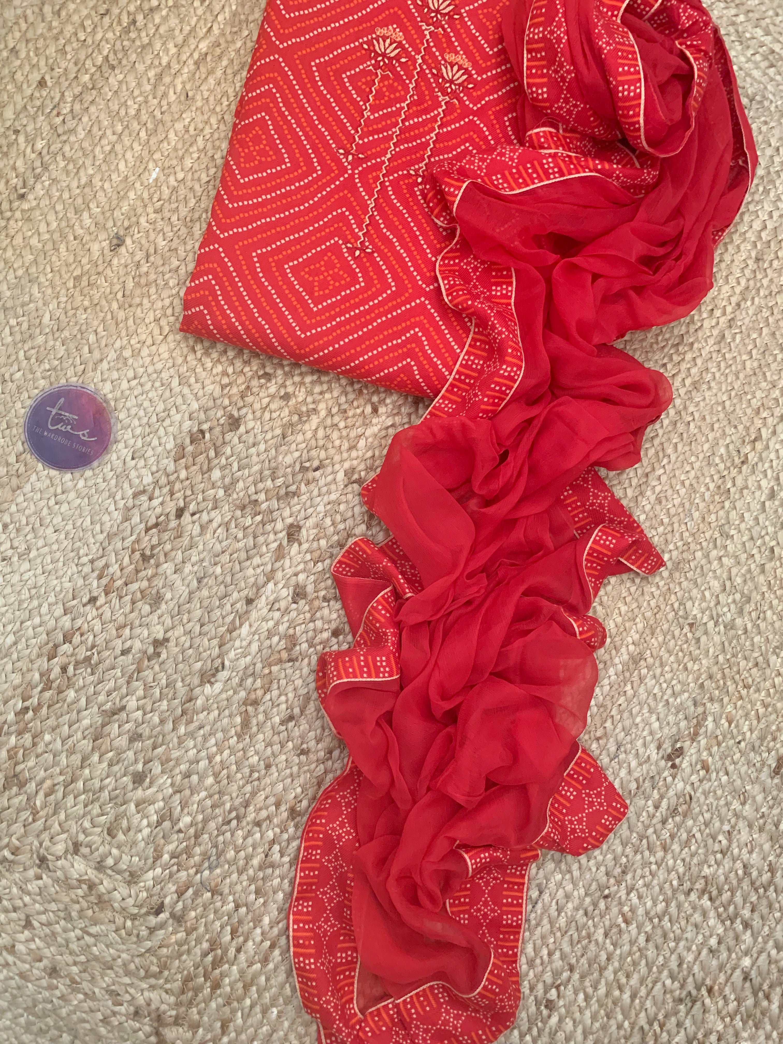 Vermilion Red Wool Pashmina Suit
