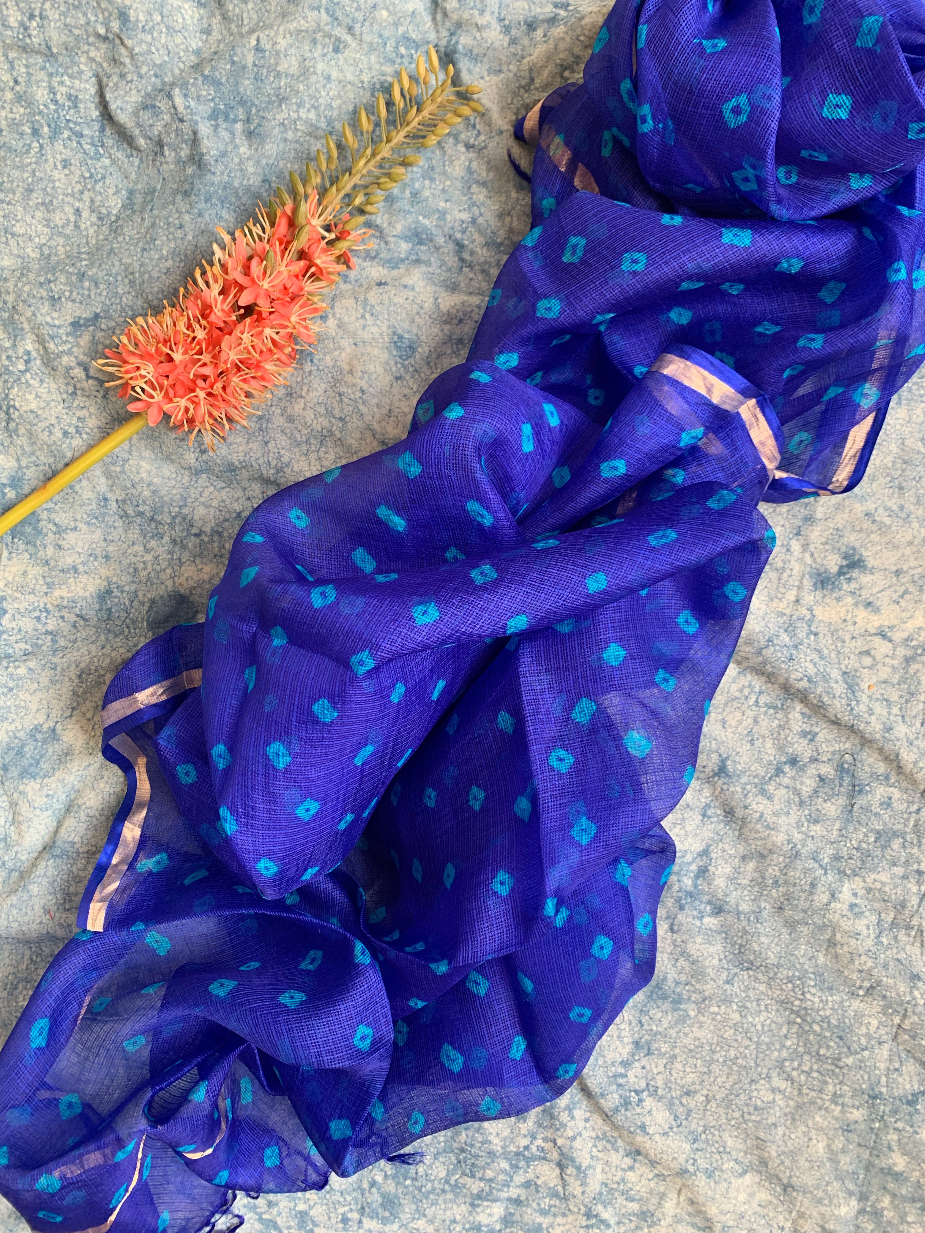 Handcrafted Tie-Dye Silk Kota Doria Dupatta