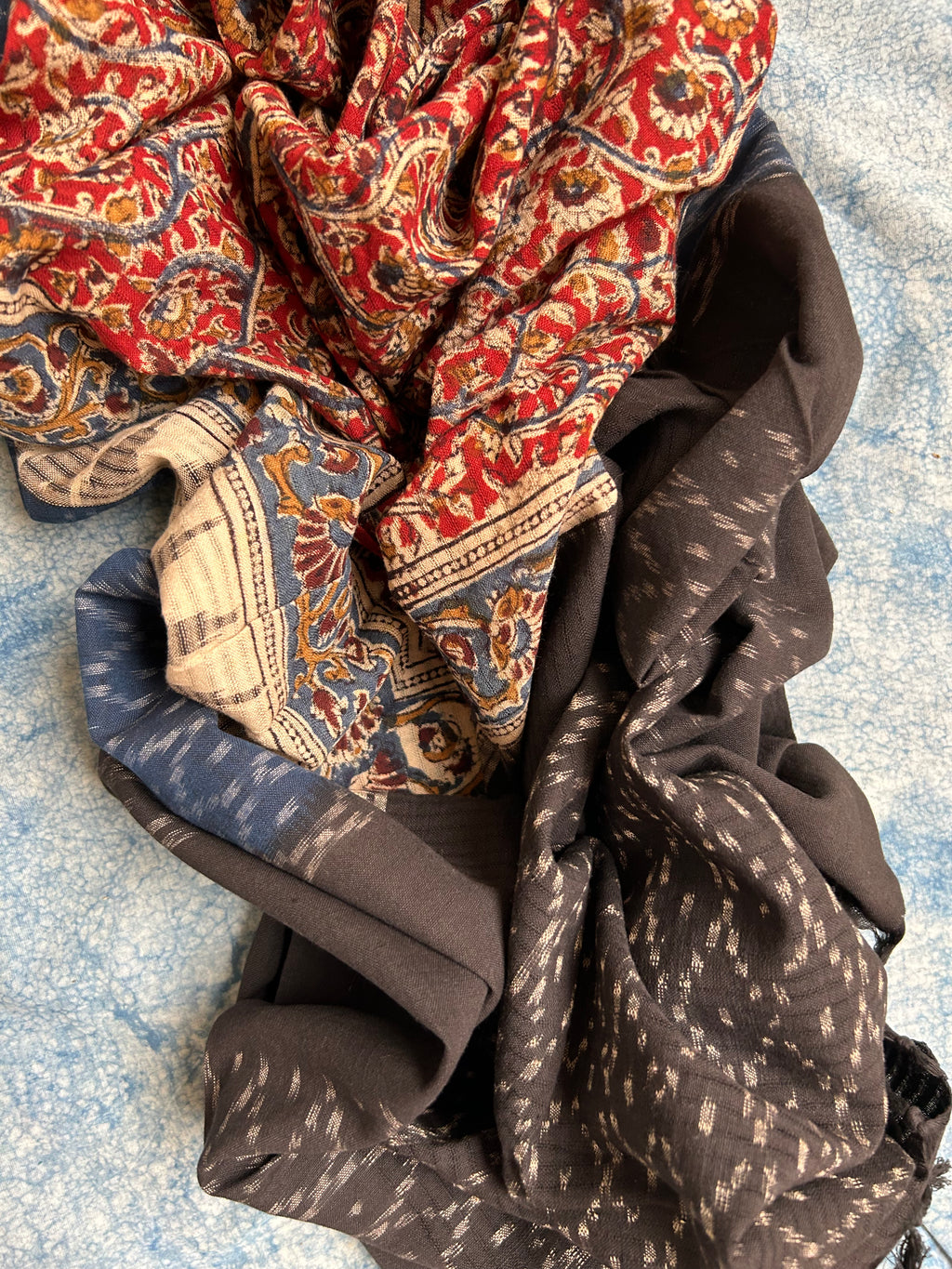 Handwoven Handcrafted Ikat Kalamkari Kurta Dupatta Set