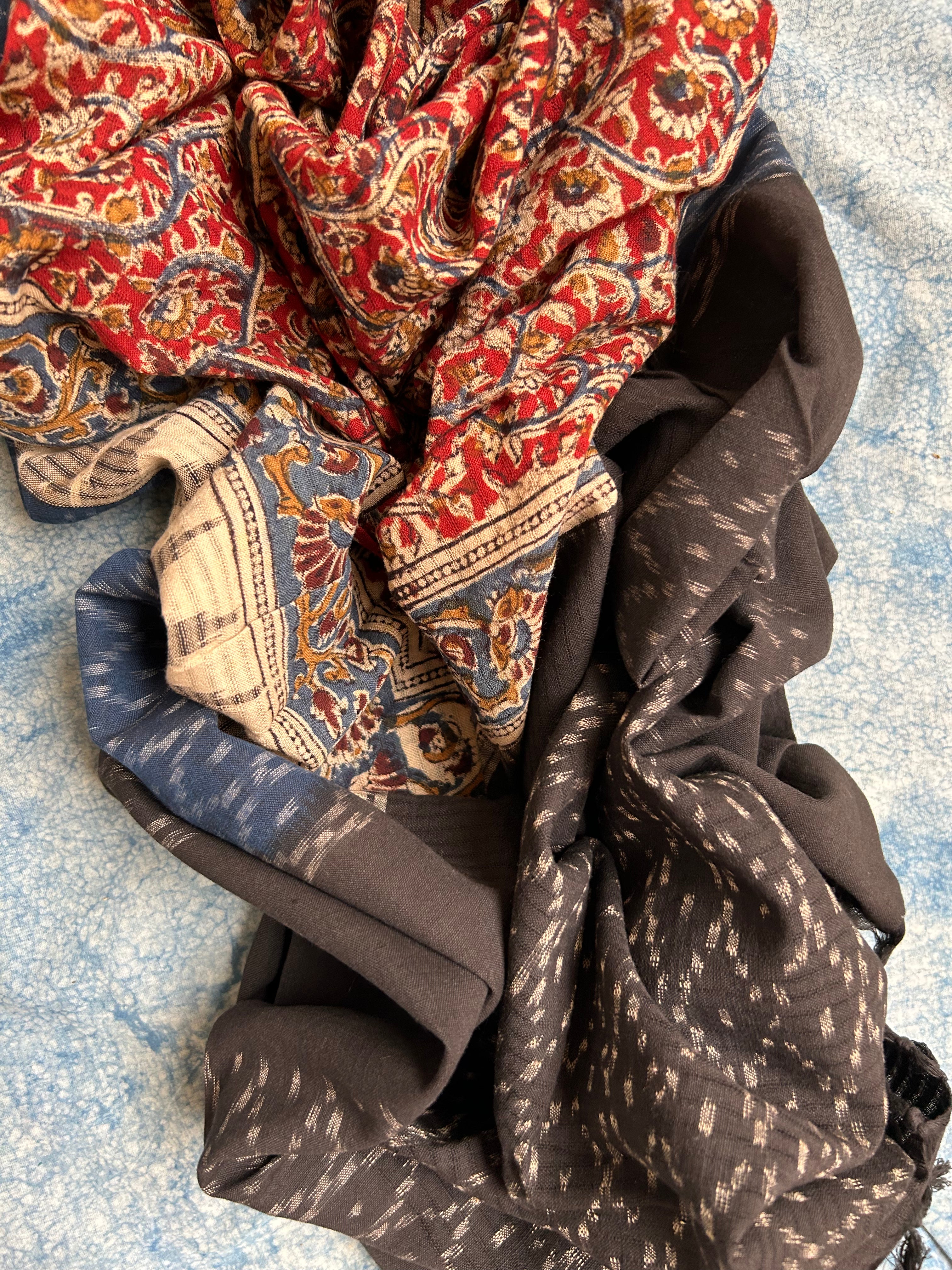 Handwoven Handcrafted Ikat Kalamkari Kurta Dupatta Set