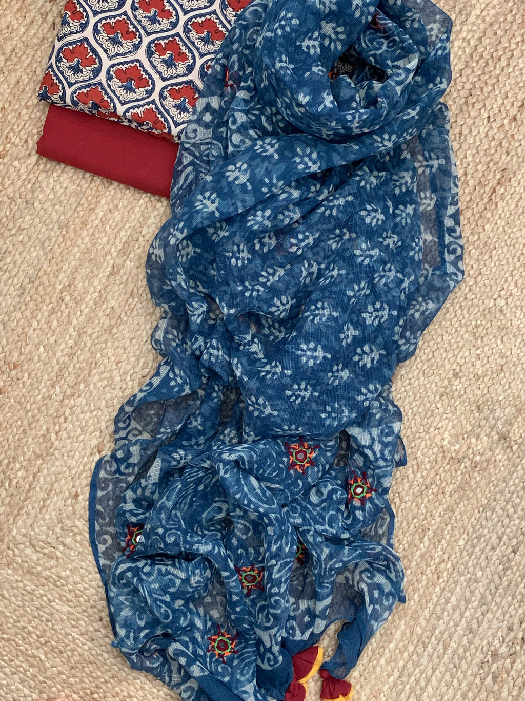 Handblock cotton kota dupatta set