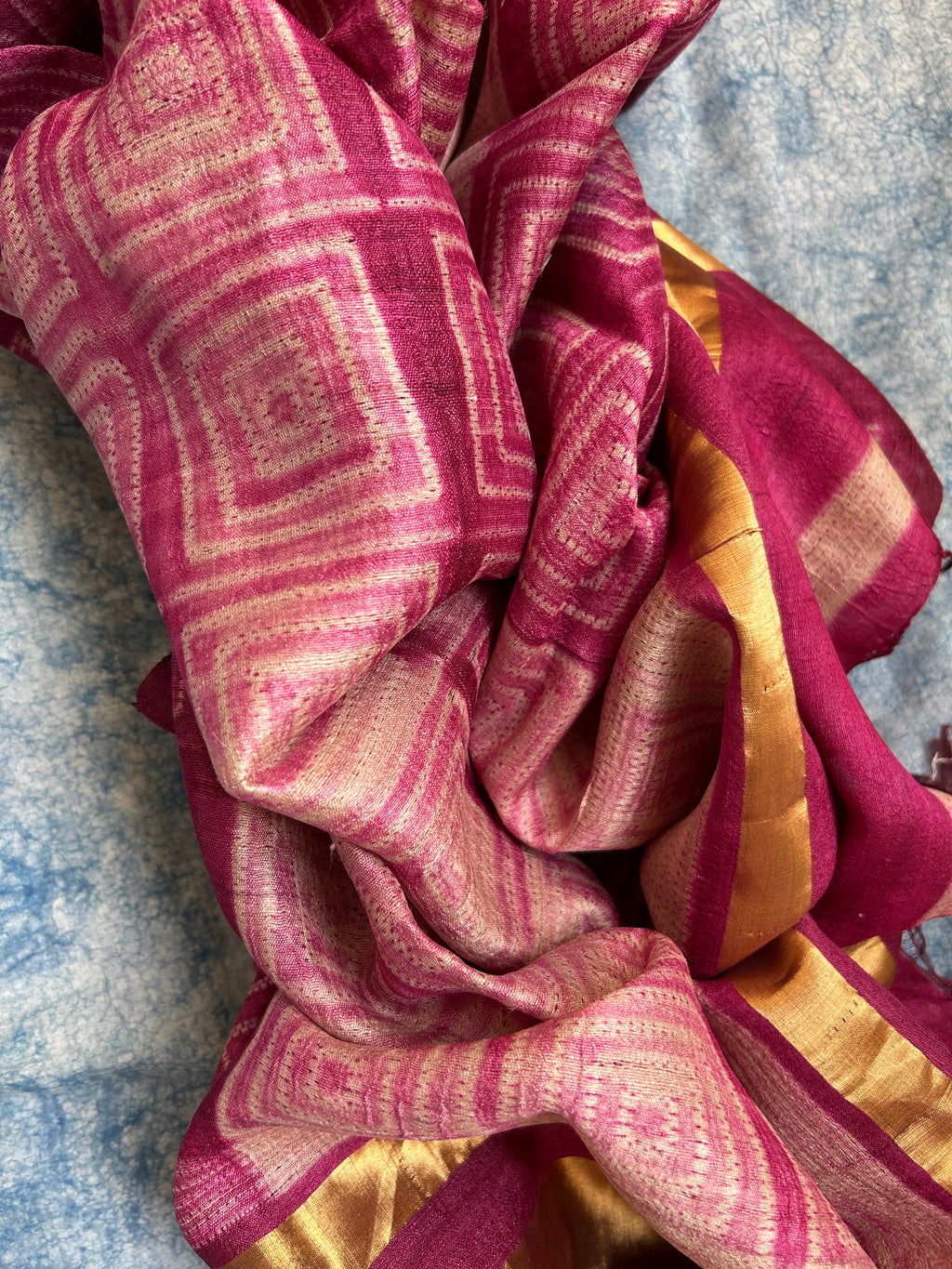Handwoven & Handmade Tussar Shibori Kurta Dupatta Set