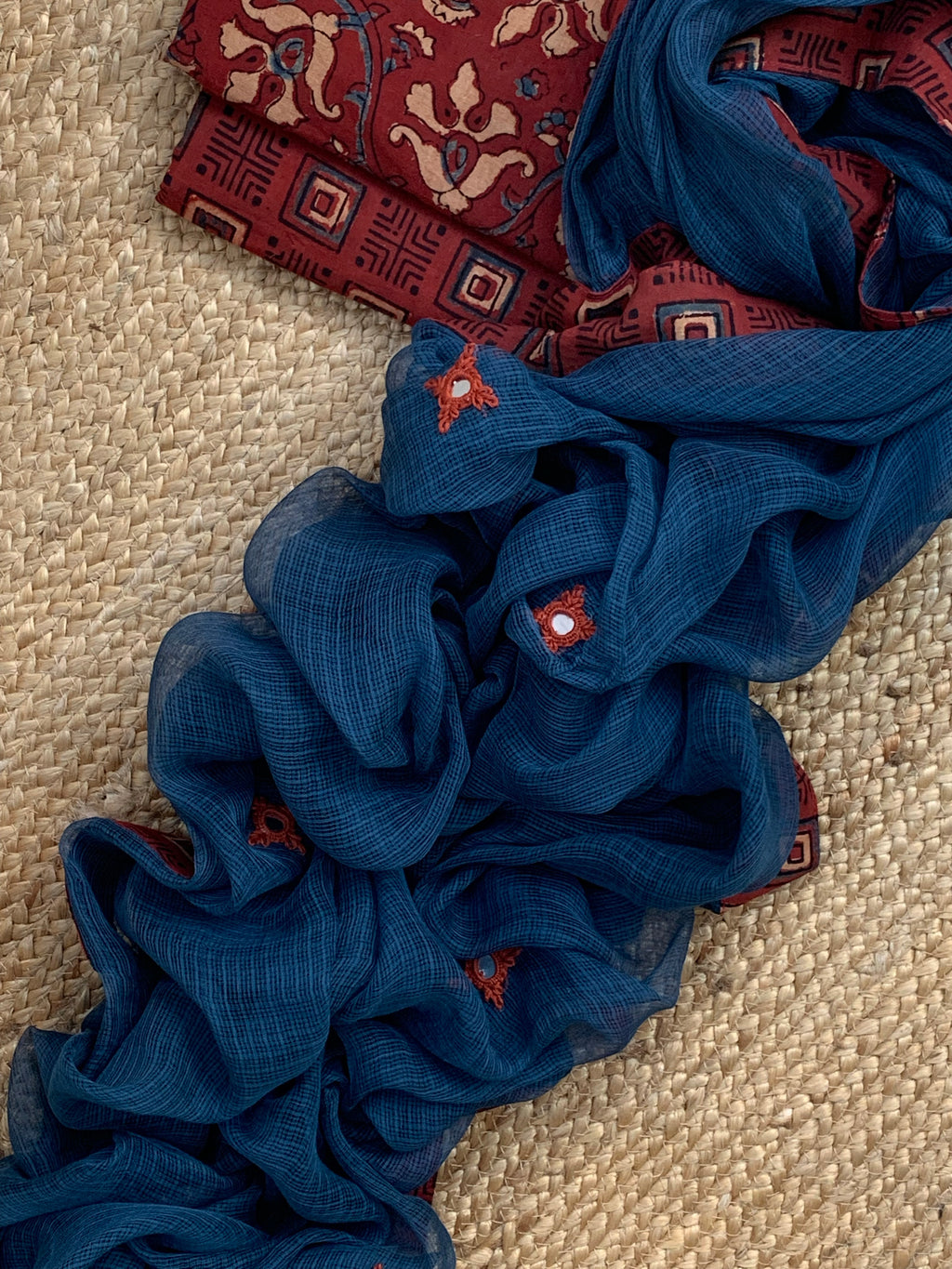 Handblock Ajrakh Cotton Kota Suit