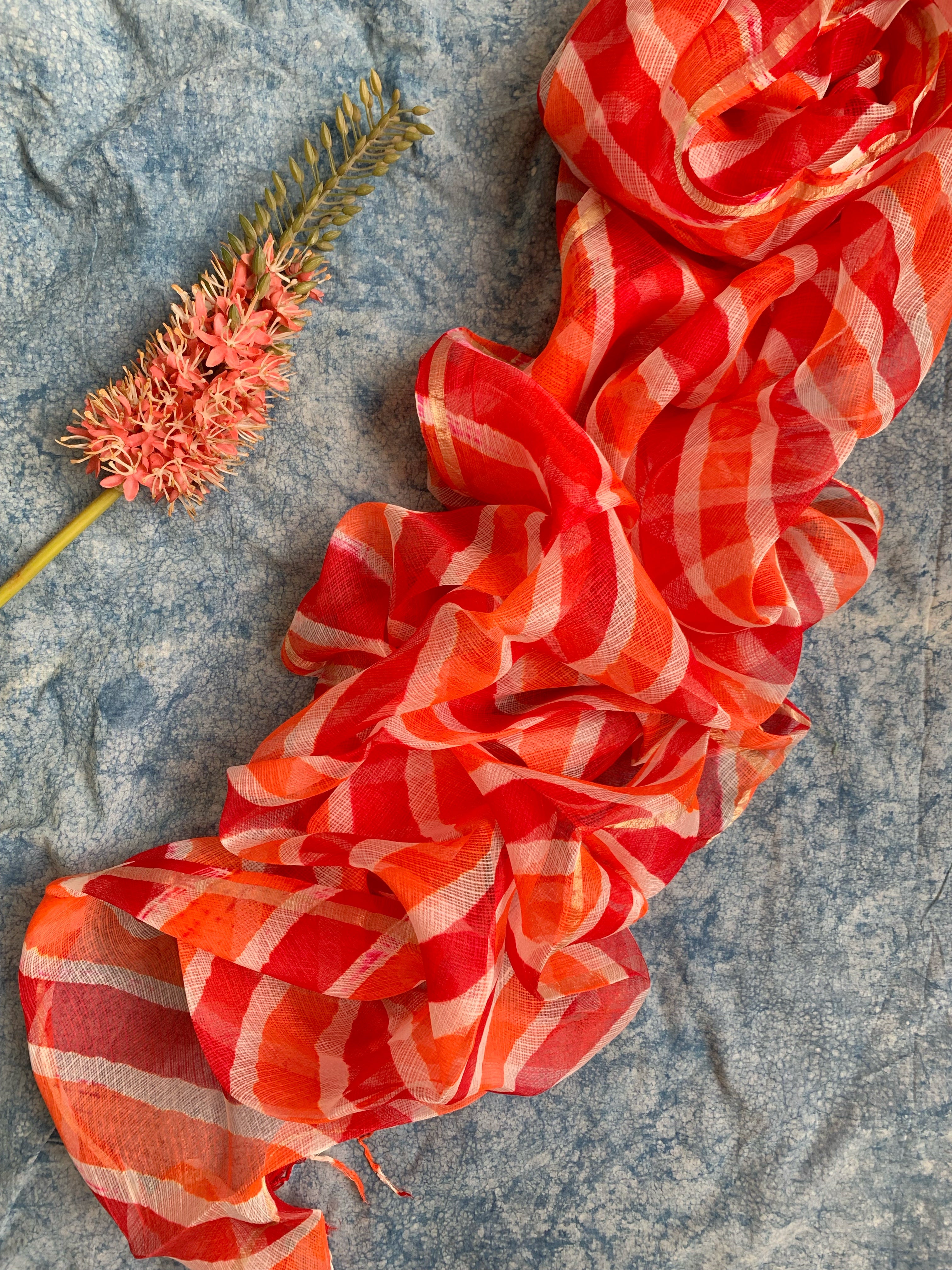 Handcrafted Tie-Dye Silk Kota Doria Dupatta