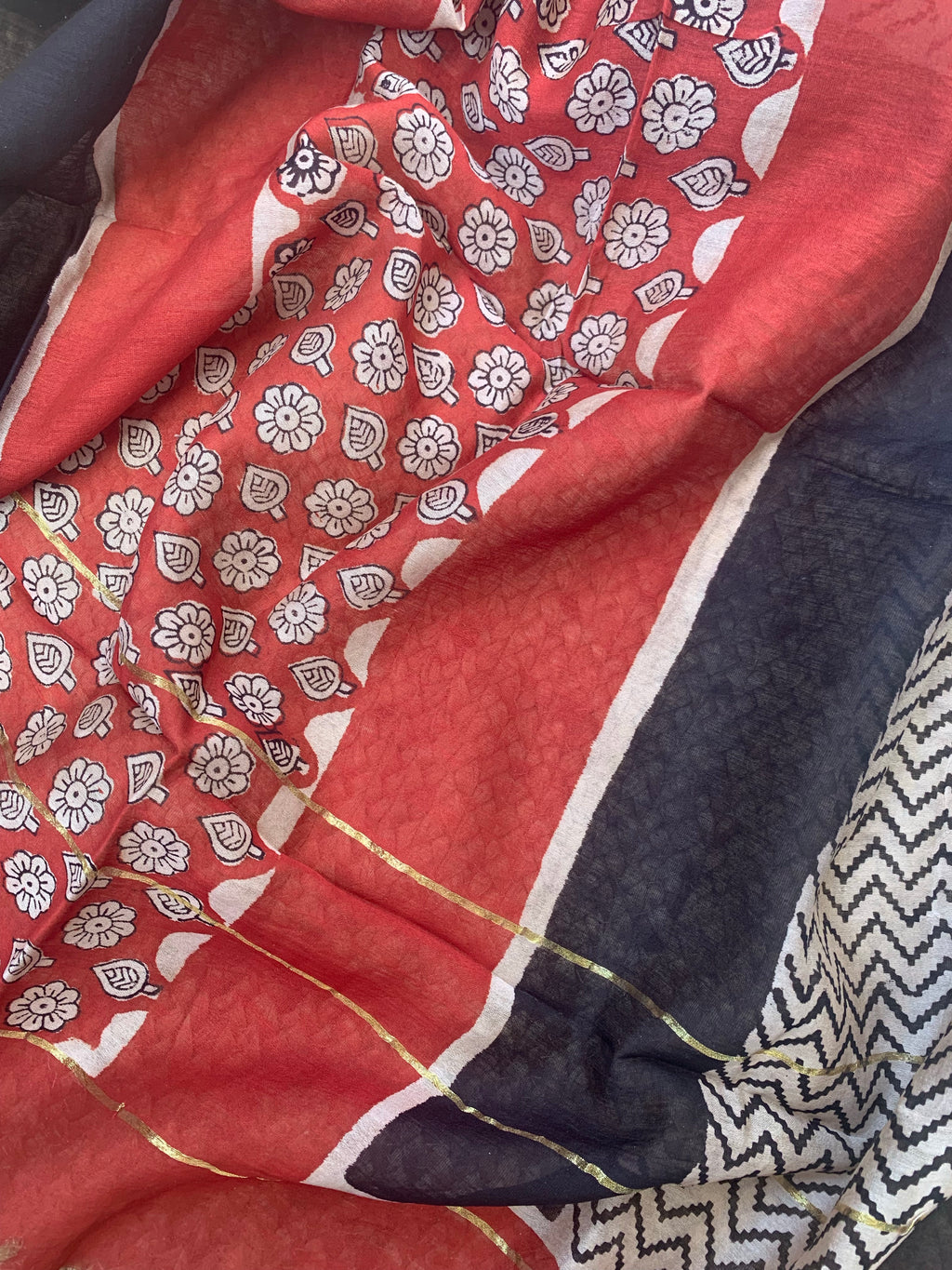 Handblock Chanderi Silk Cotton Suit