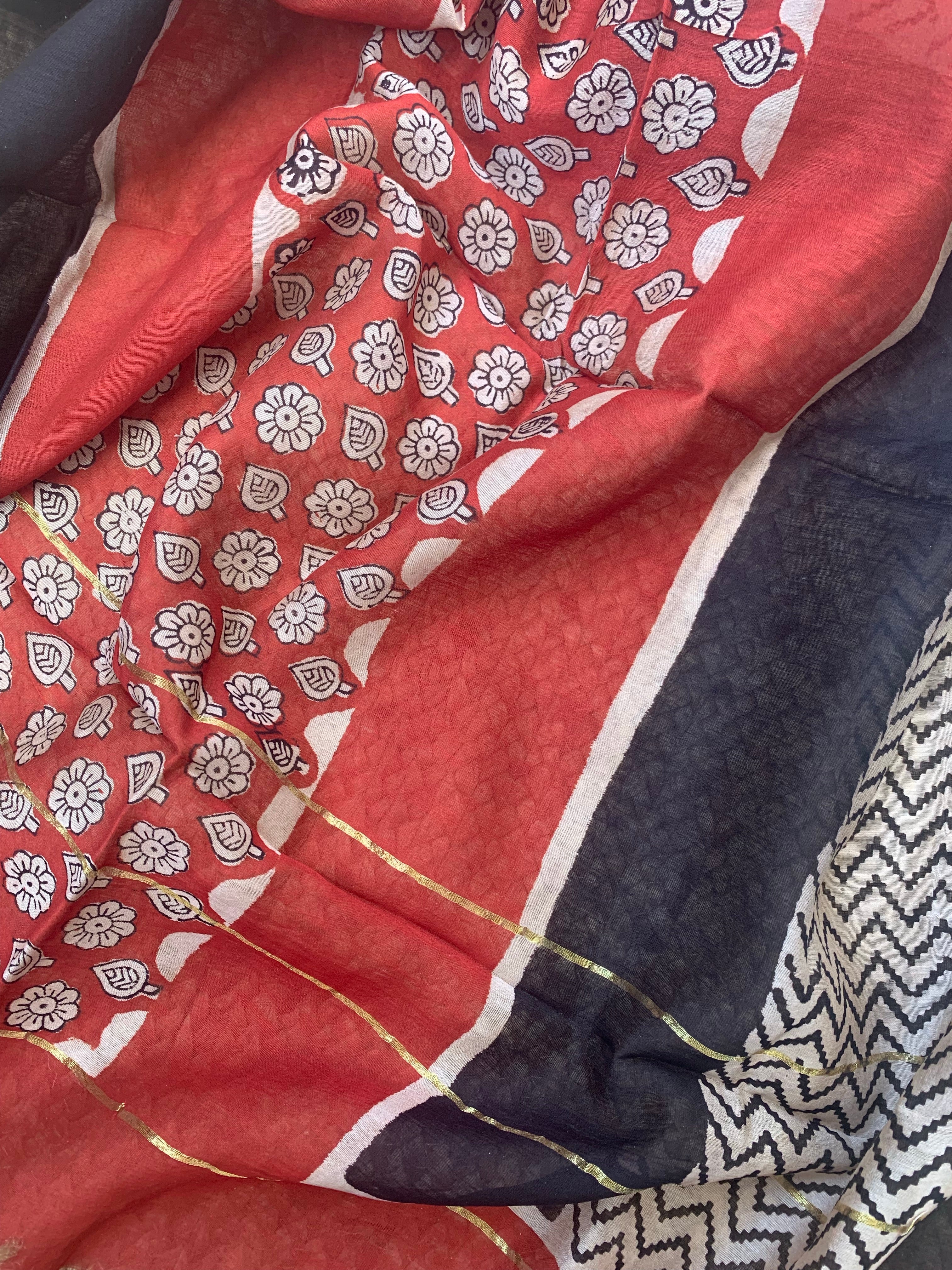 Handblock Chanderi Silk Cotton Suit