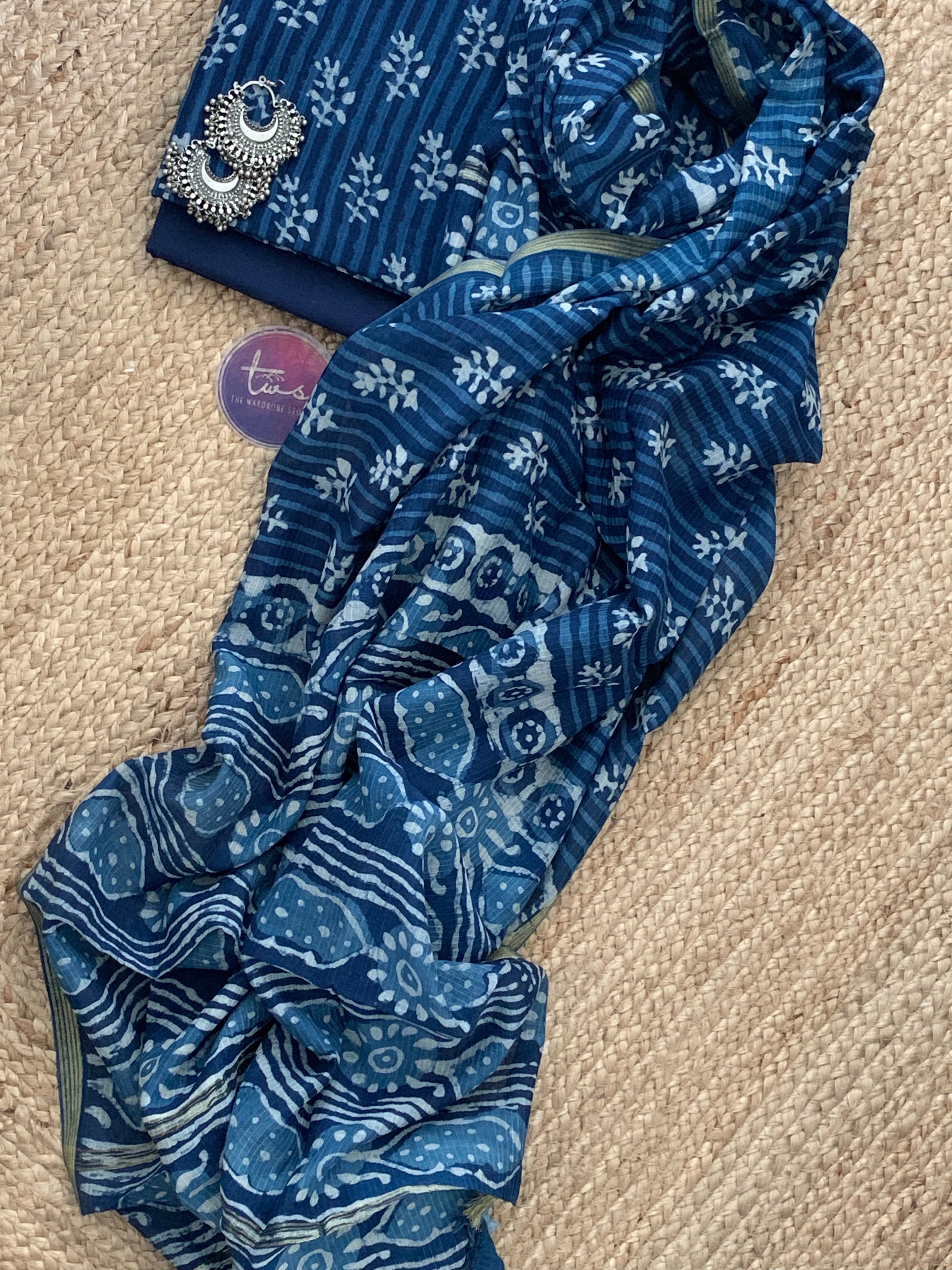 Handblock chanderi suit