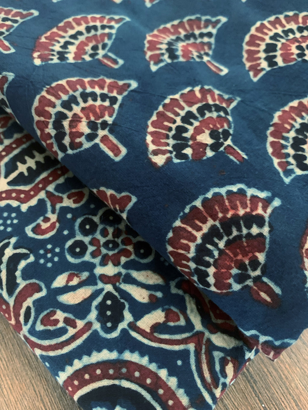 Handblock Ajrakh Cotton Kurta Bottom Set -Indigo