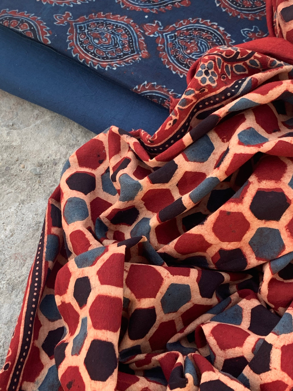 Handblock Ajrakh Cotton Suit