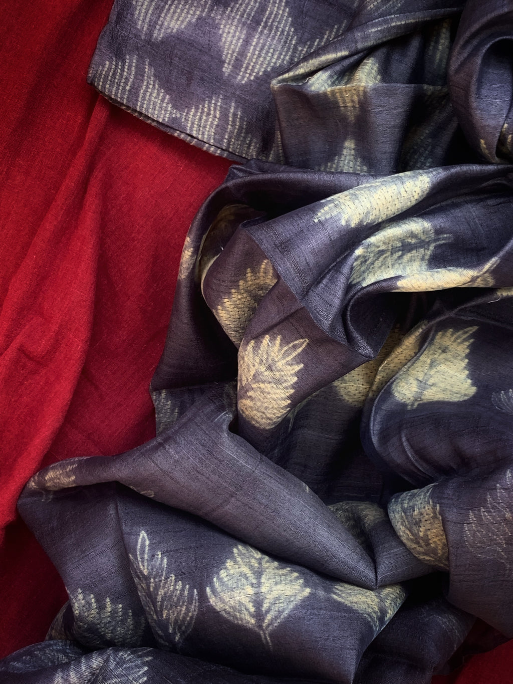 Handwoven & Handmade Tussar Shibori Kurta Dupatta Set - Blue