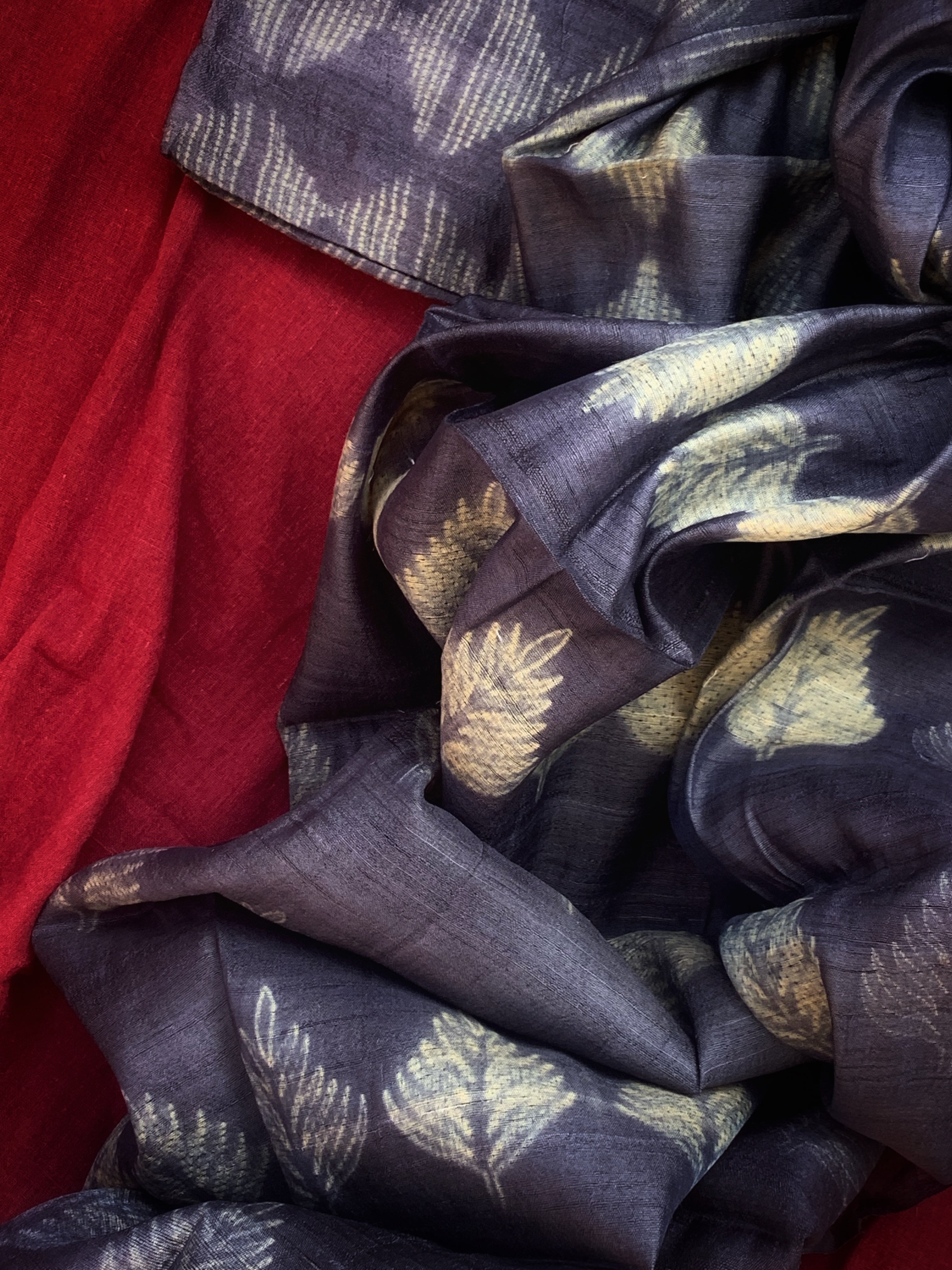 Handwoven & Handmade Tussar Shibori Kurta Dupatta Set - Blue