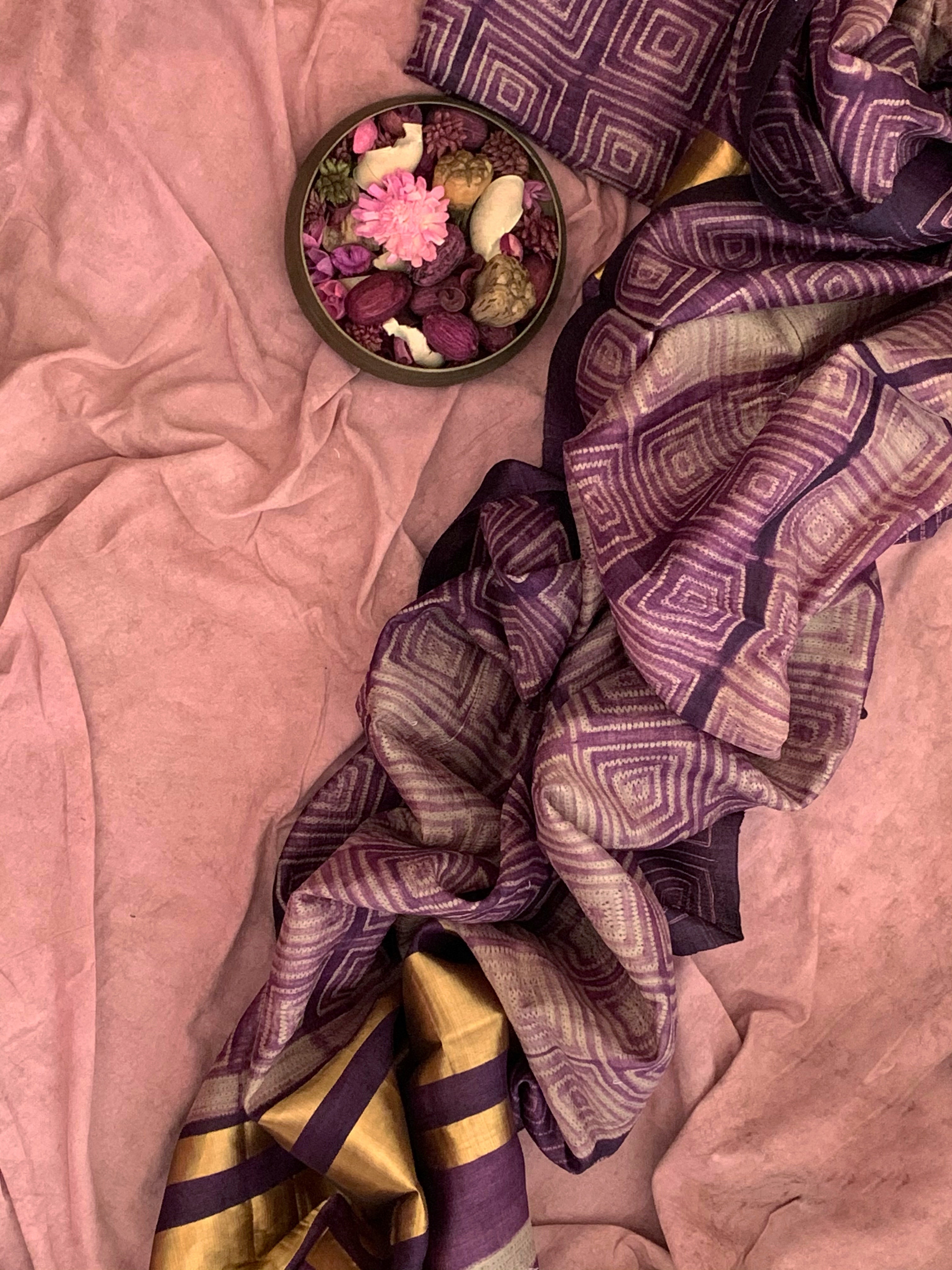 Handwoven & Handmade Tussar Shibori Kurta Dupatta Set