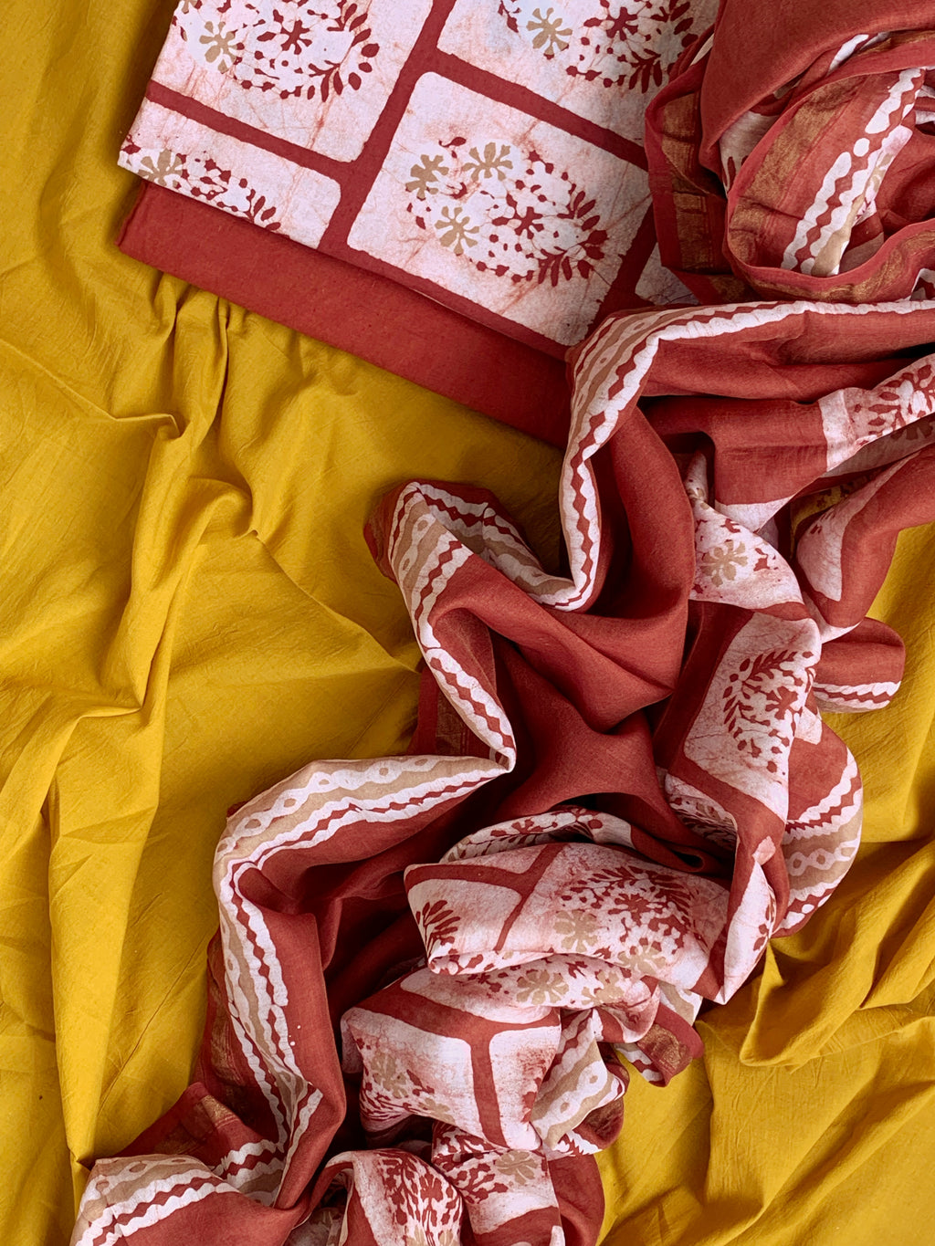 Handblock Batik Cotton Chanderi Suit