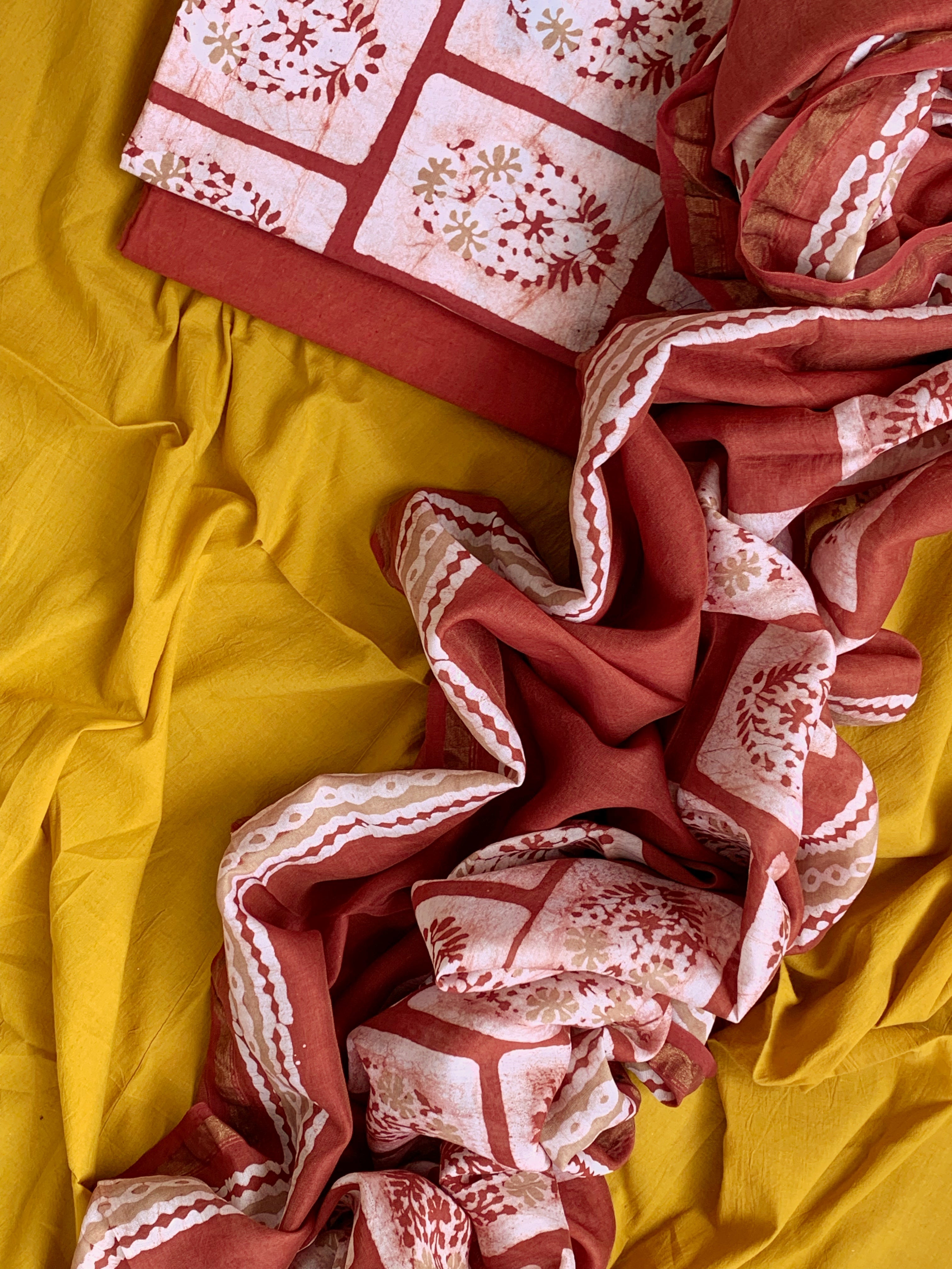 Handblock Batik Cotton Chanderi Suit