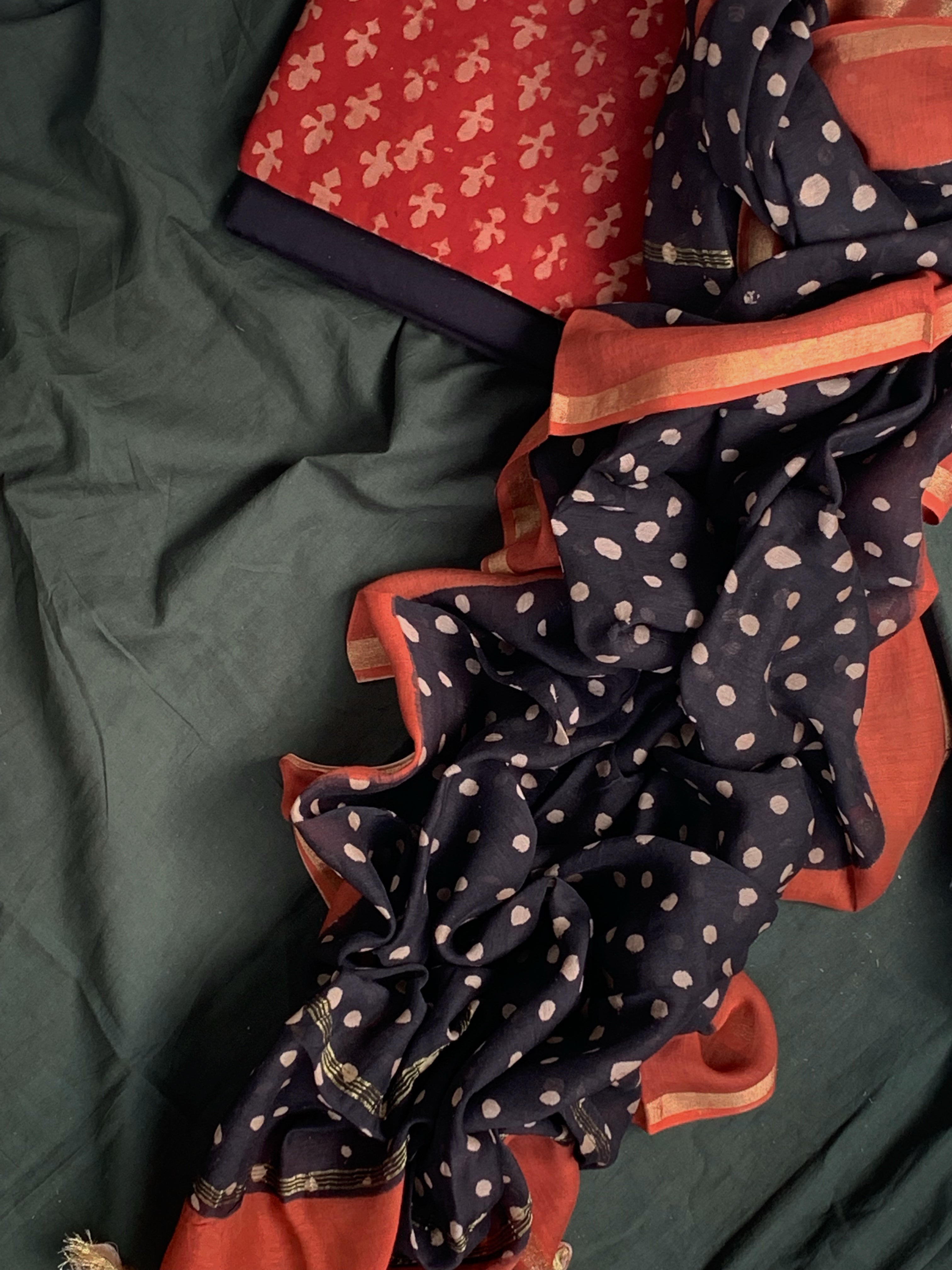 Handblock Chanderi Silk Cotton Suit