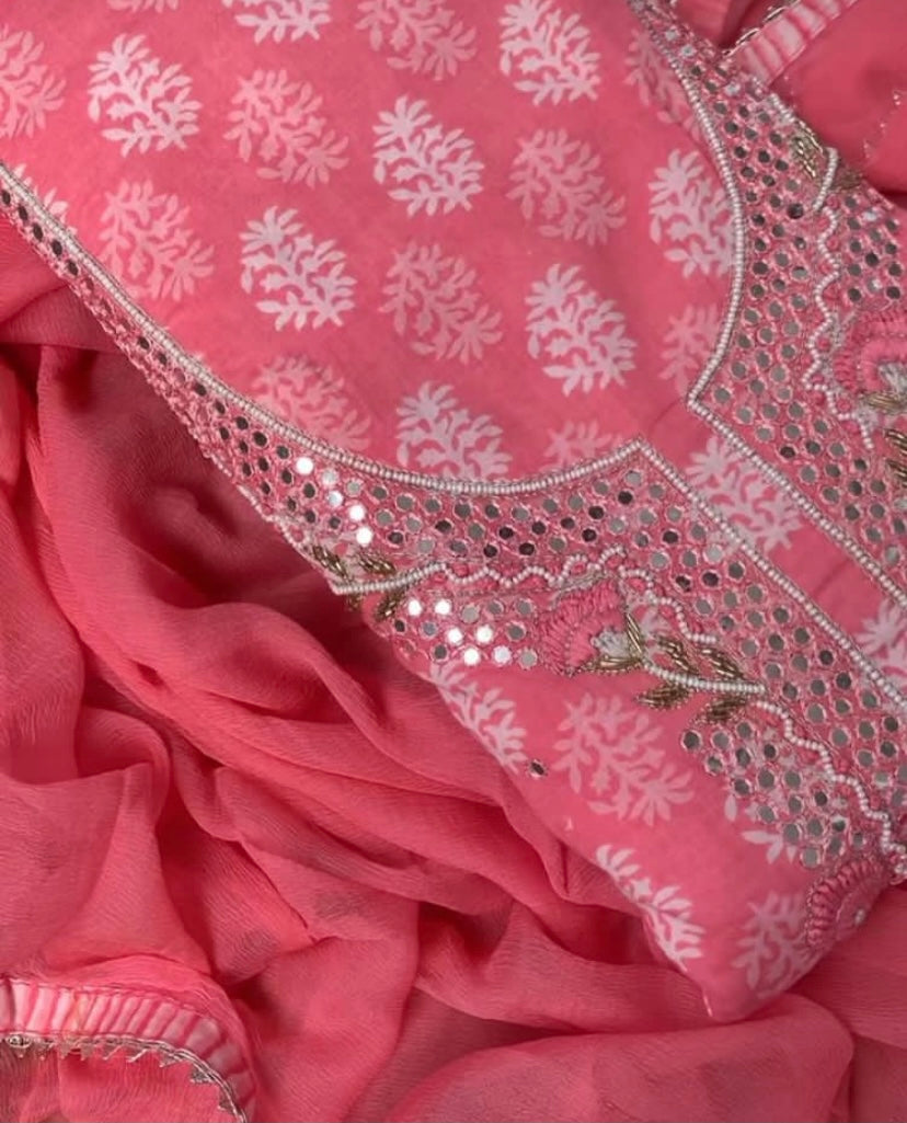 Handcrafted cotton chiffon suit