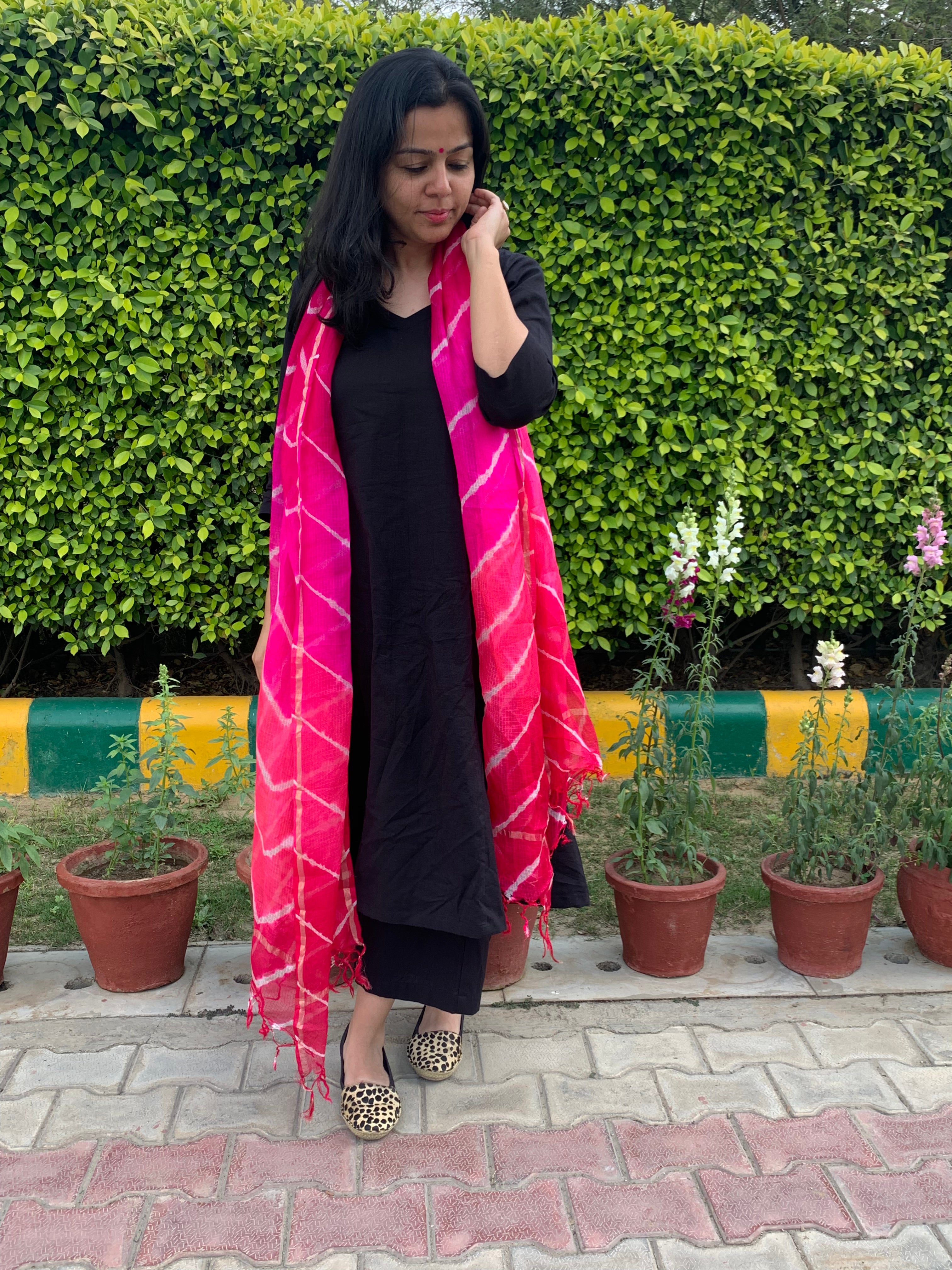 Handcrafted Tie-Dye Silk Kota Doria Dupatta