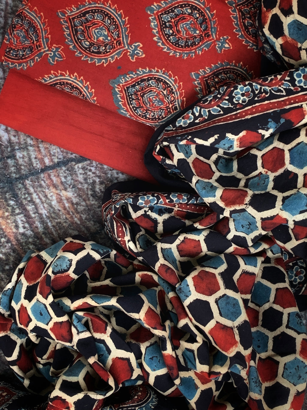 Handblock Ajrakh Cotton Suit