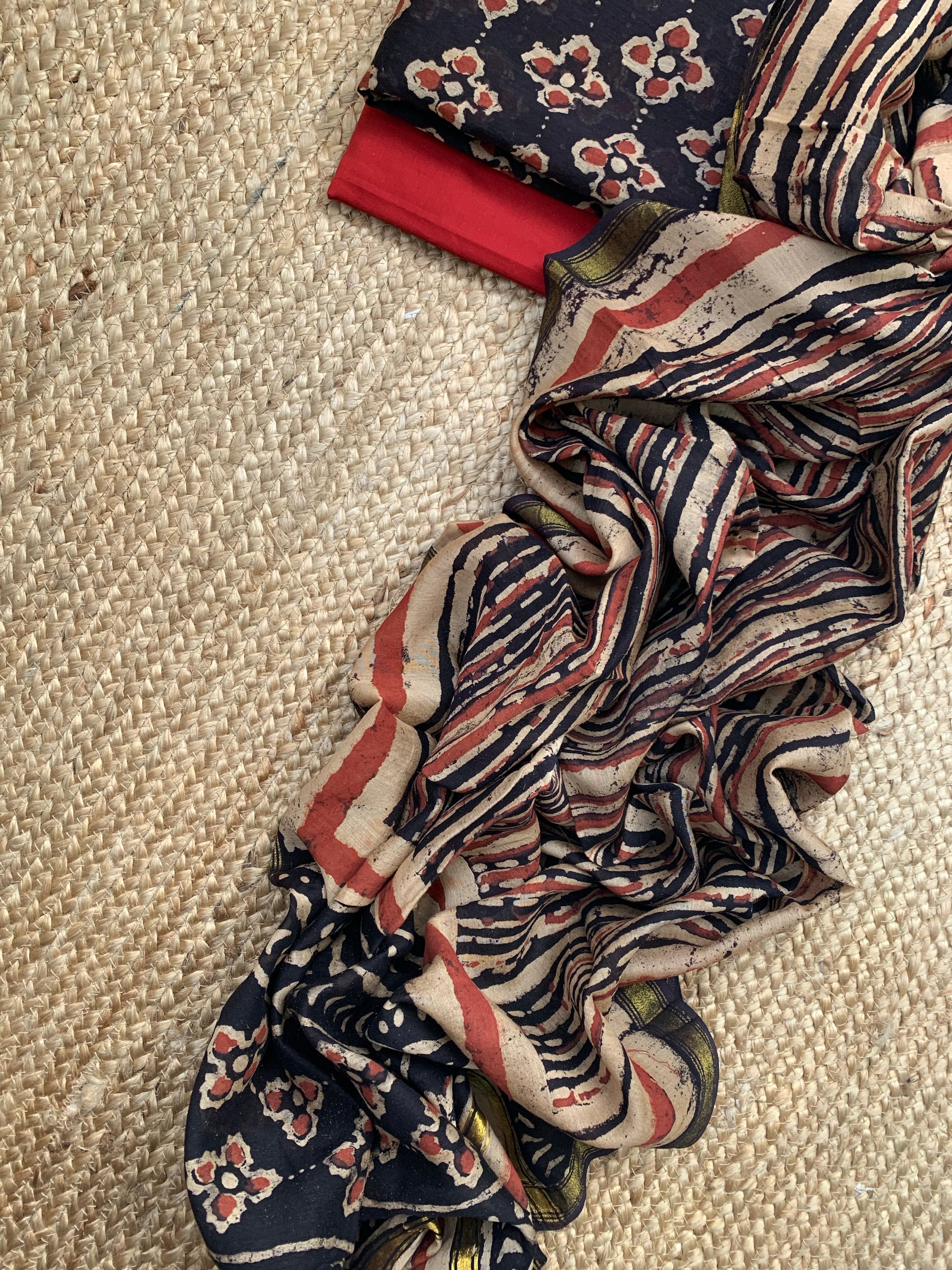 Handblock Chanderi Silk Cotton Suit