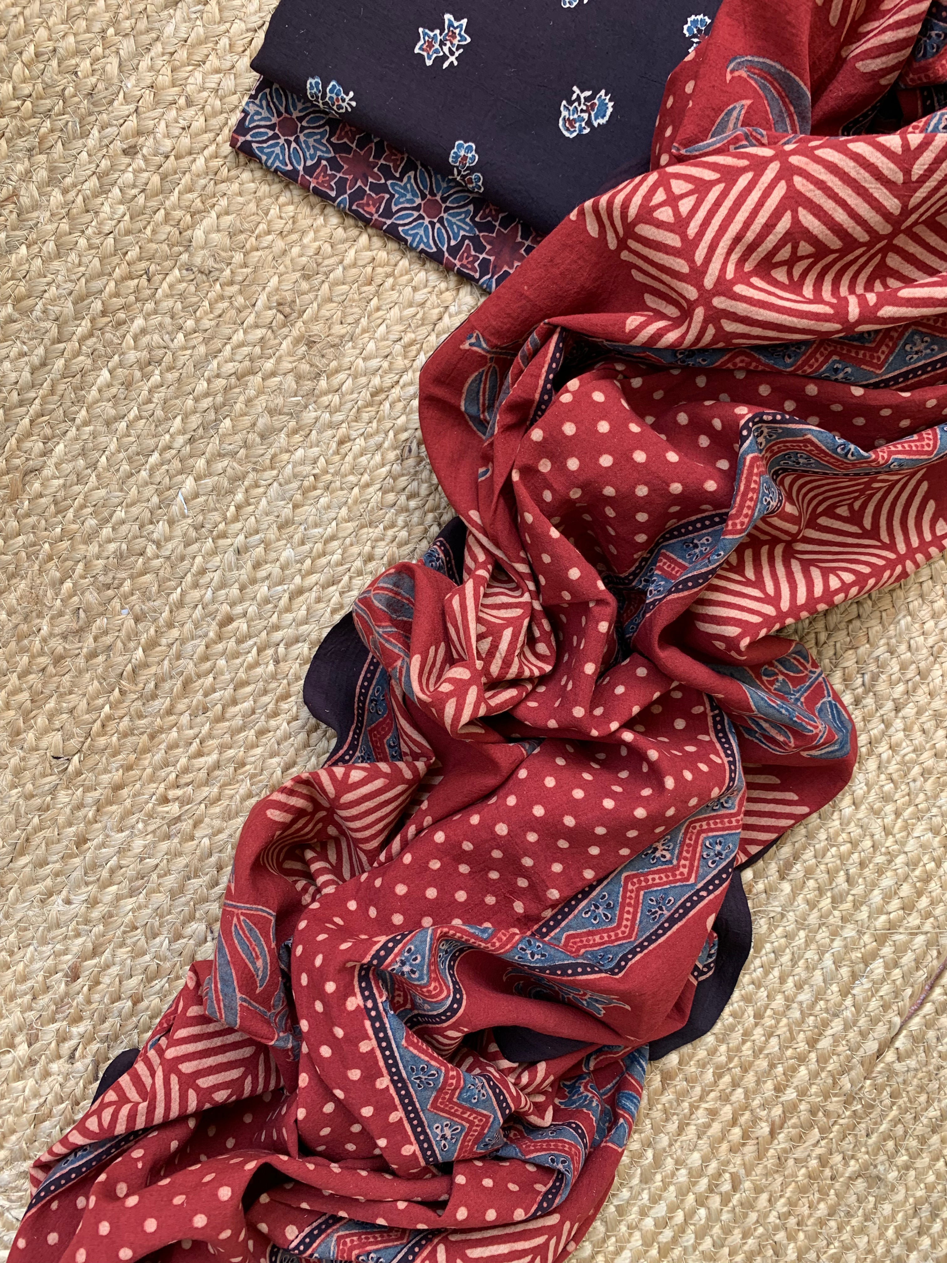 Natural Dyes Handblock Ajrakh Cotton Suit