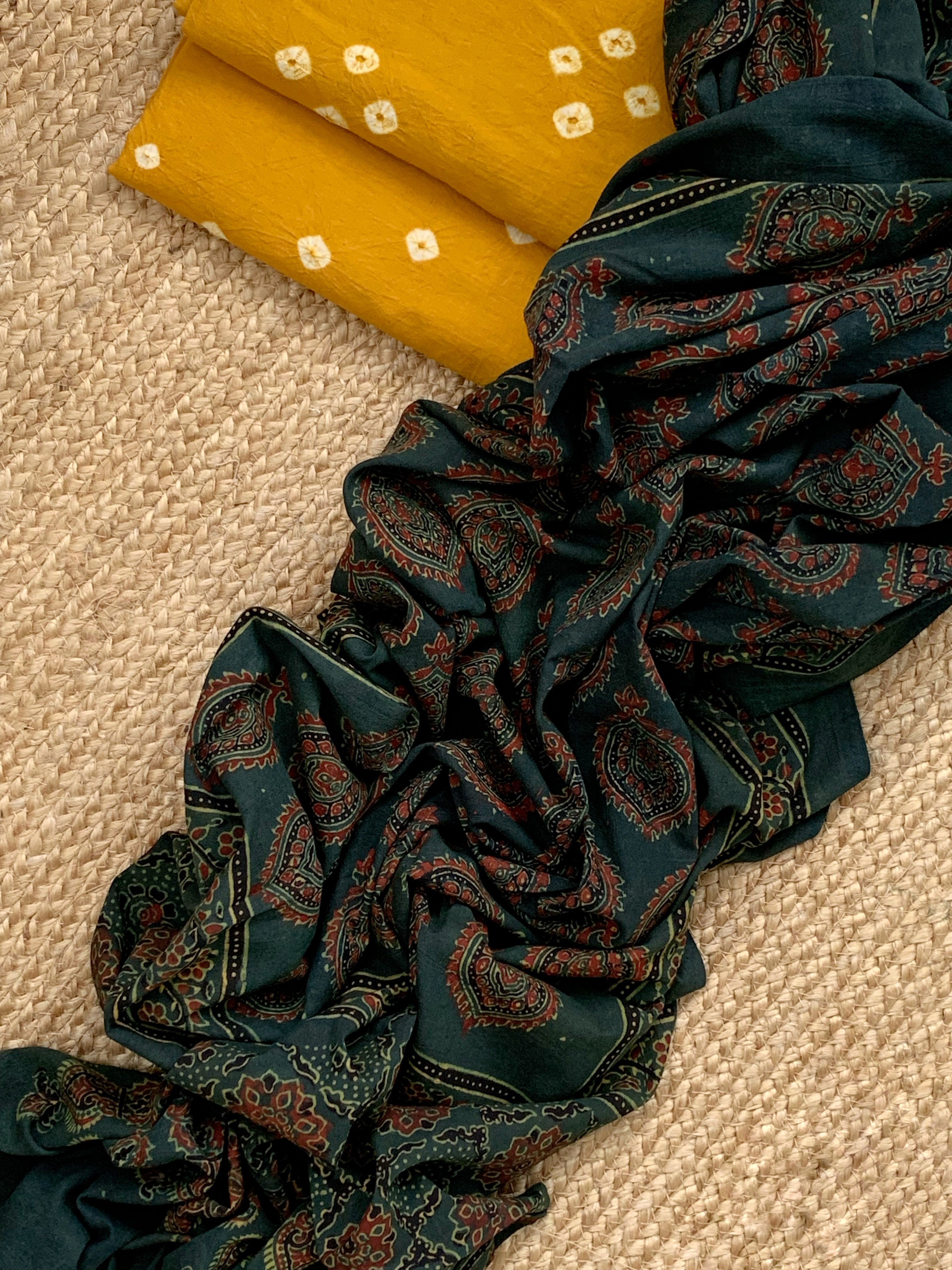 Handcrafted Bandhani Ajrakh Cotton Suit