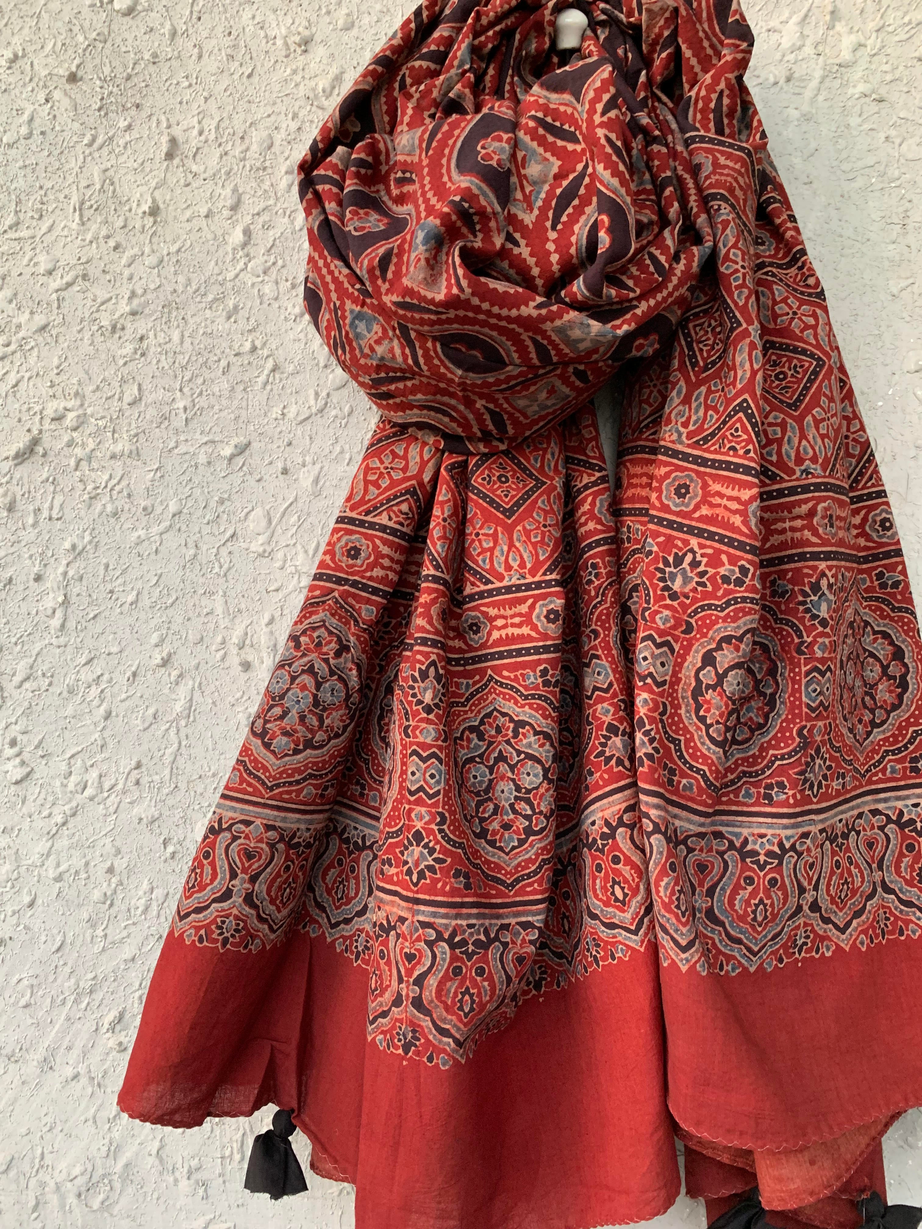 Handblock Ajrakh Dupatta